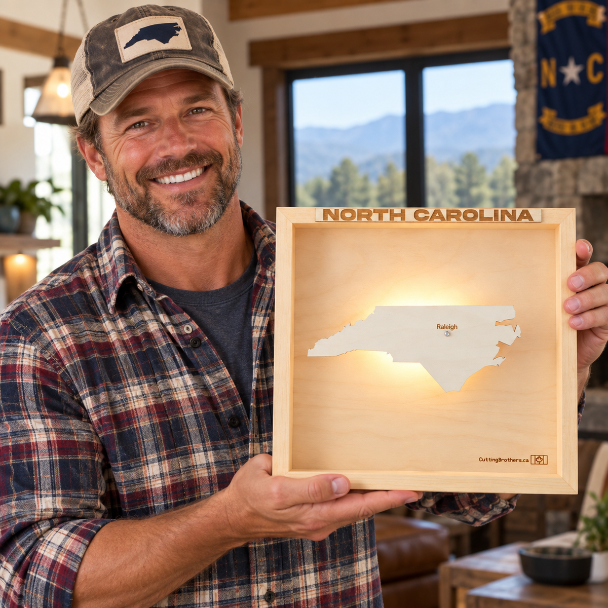 NORTH CAROLINA 3D WOODEN WALL MAP - Version S