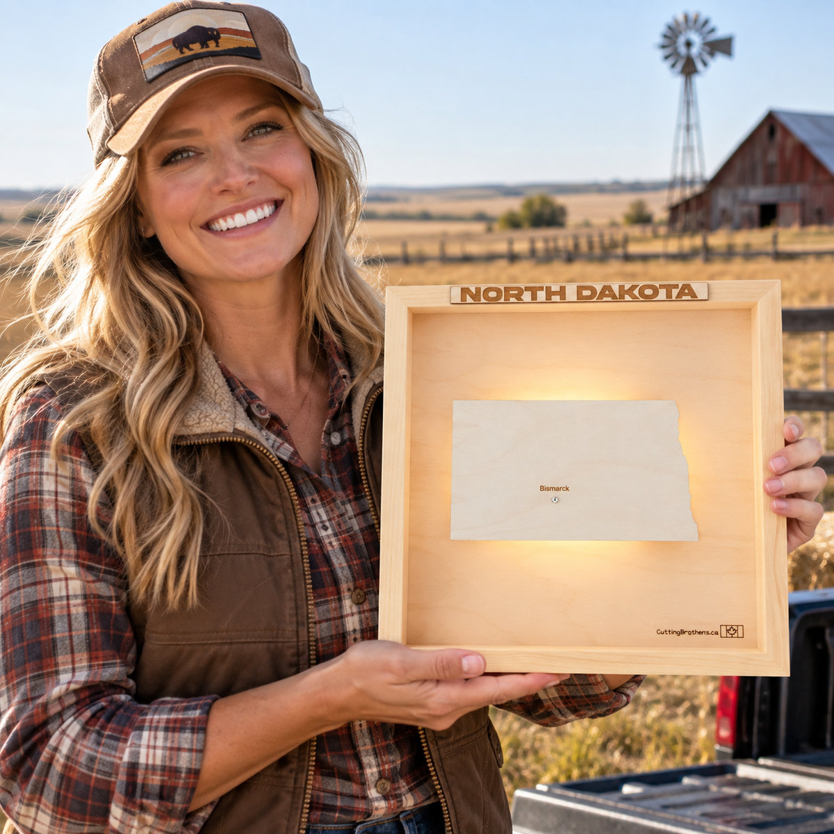 NORTH DAKOTA 3D WOODEN WALL MAP - Version S