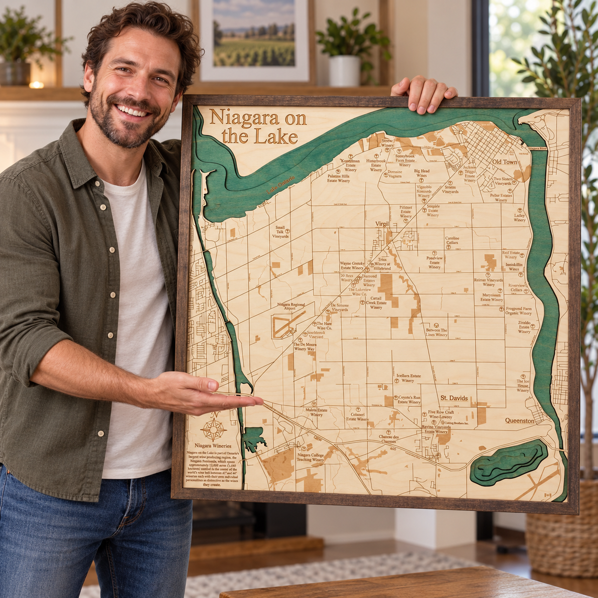 NOTL WINERIES 3D WOODEN WALL MAP - Version L