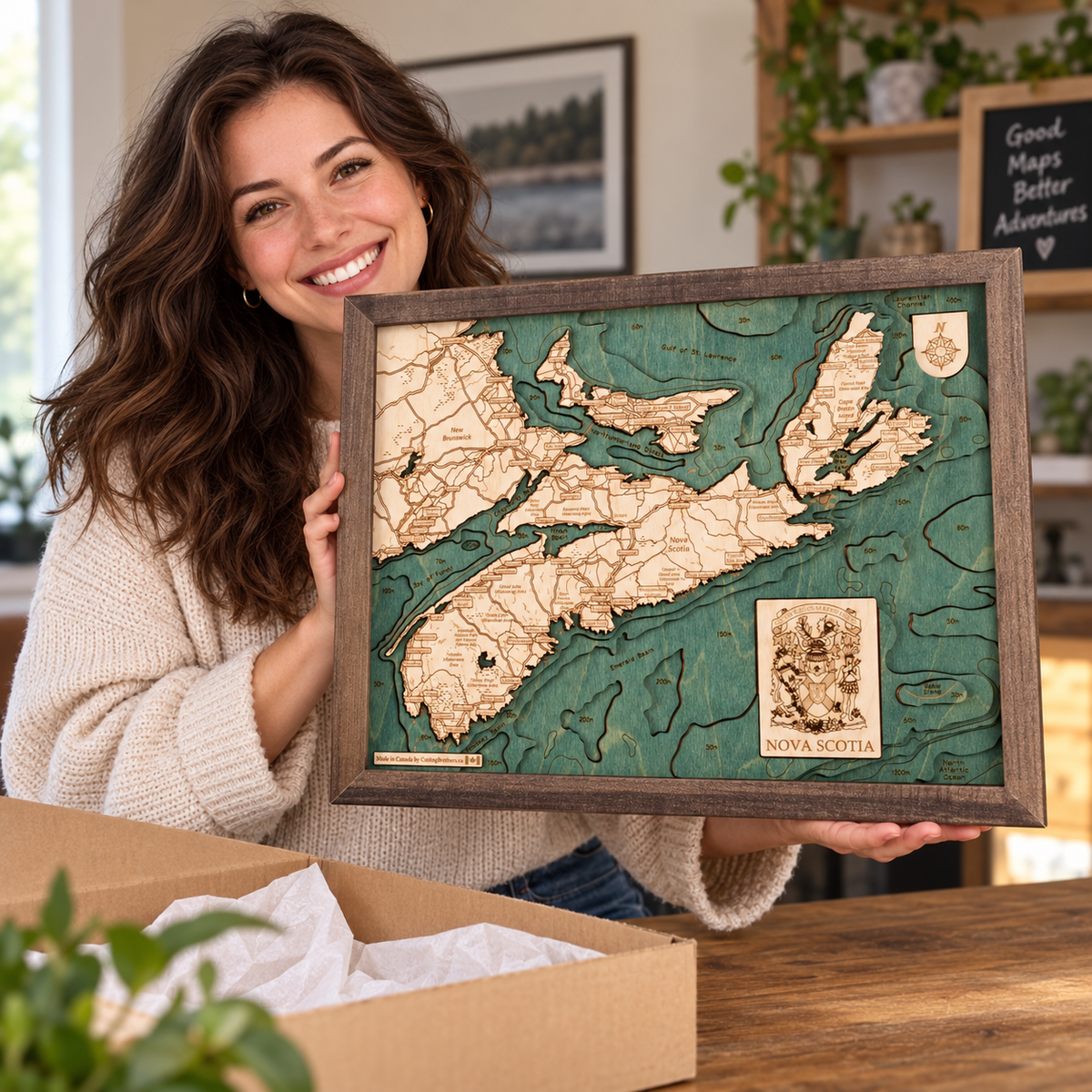 NOVA SCOTIA 3D WOODEN WALL MAP - Version S