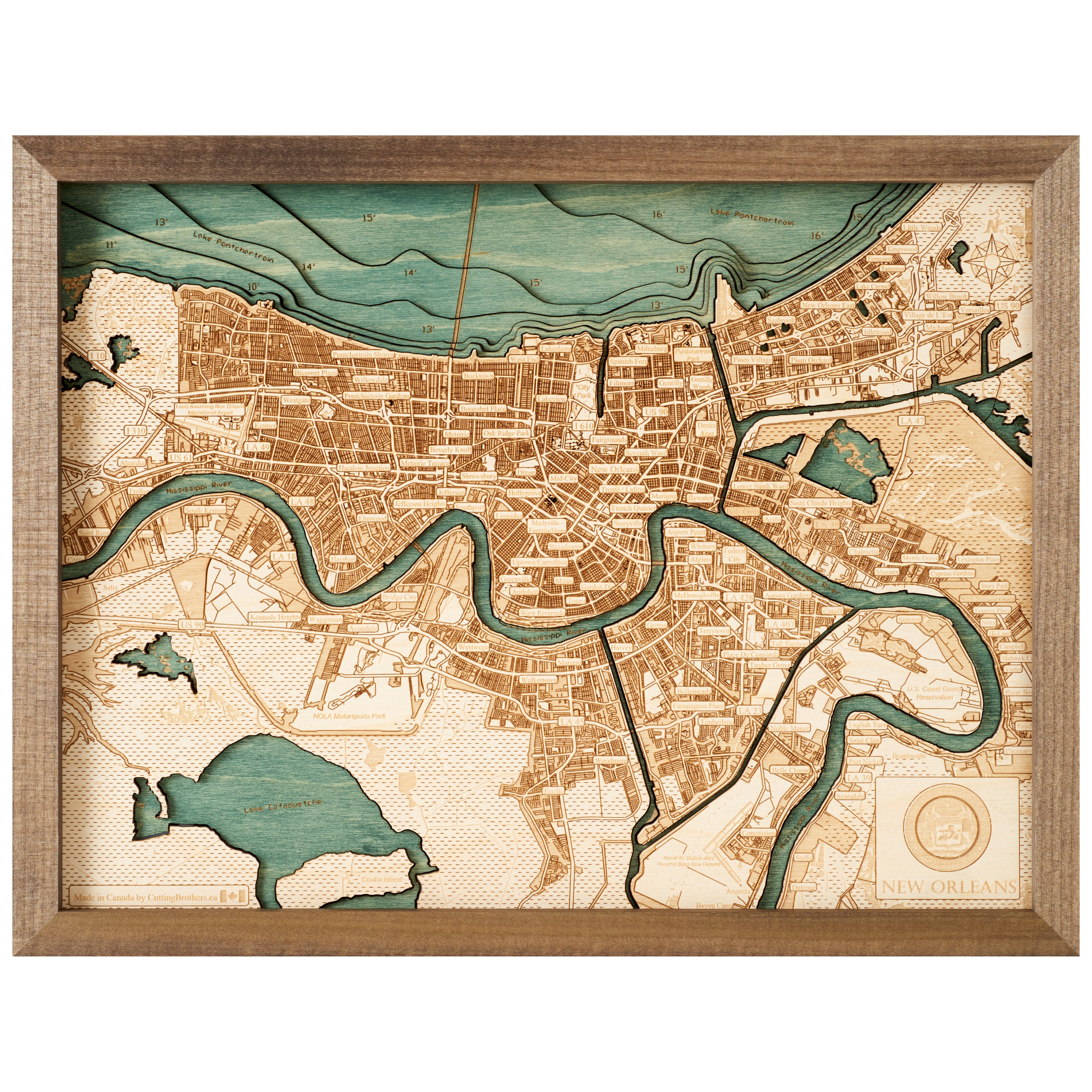 NEW ORLEANS 3D WOODEN WALL MAP - Version S