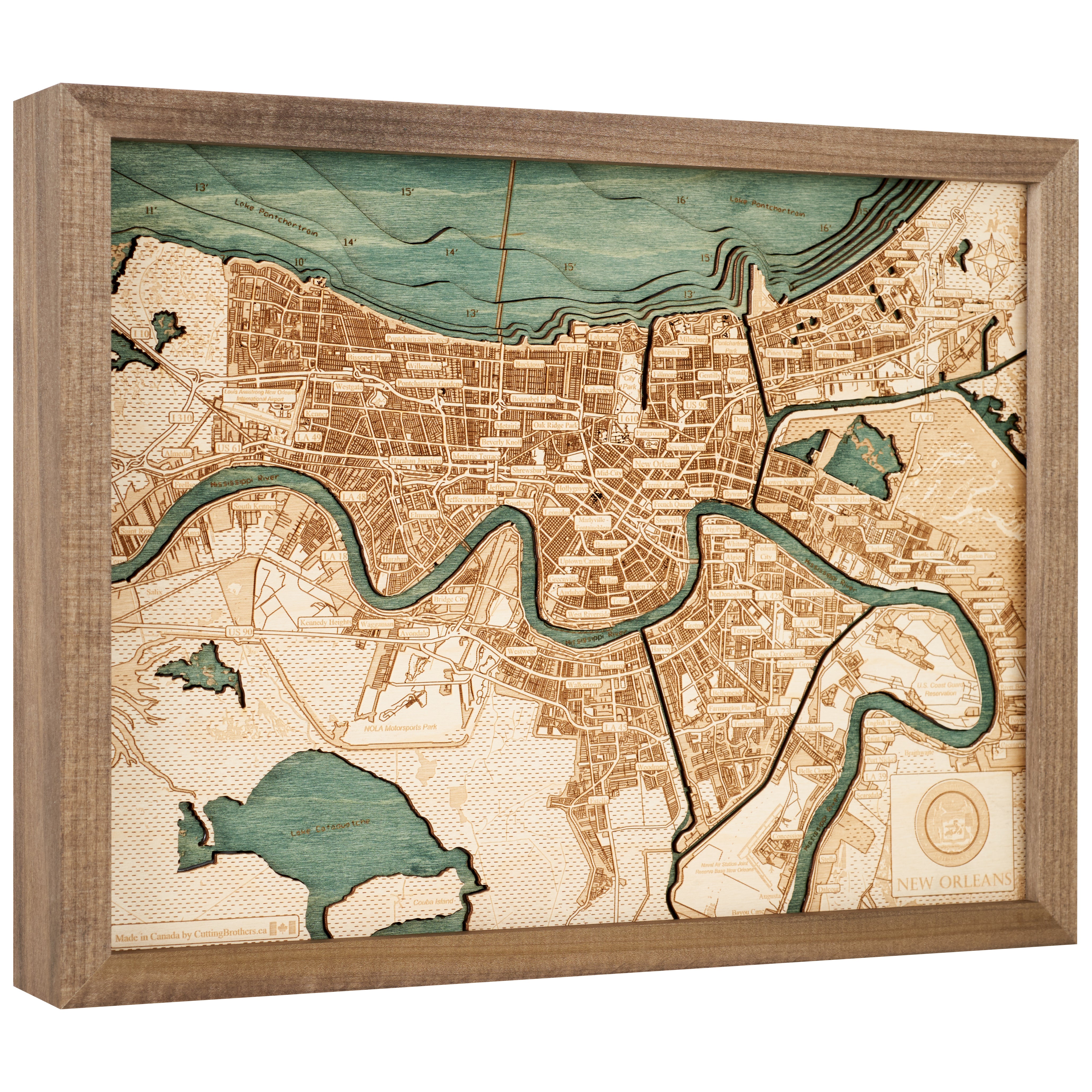 NEW ORLEANS 3D WOODEN WALL MAP - Version S