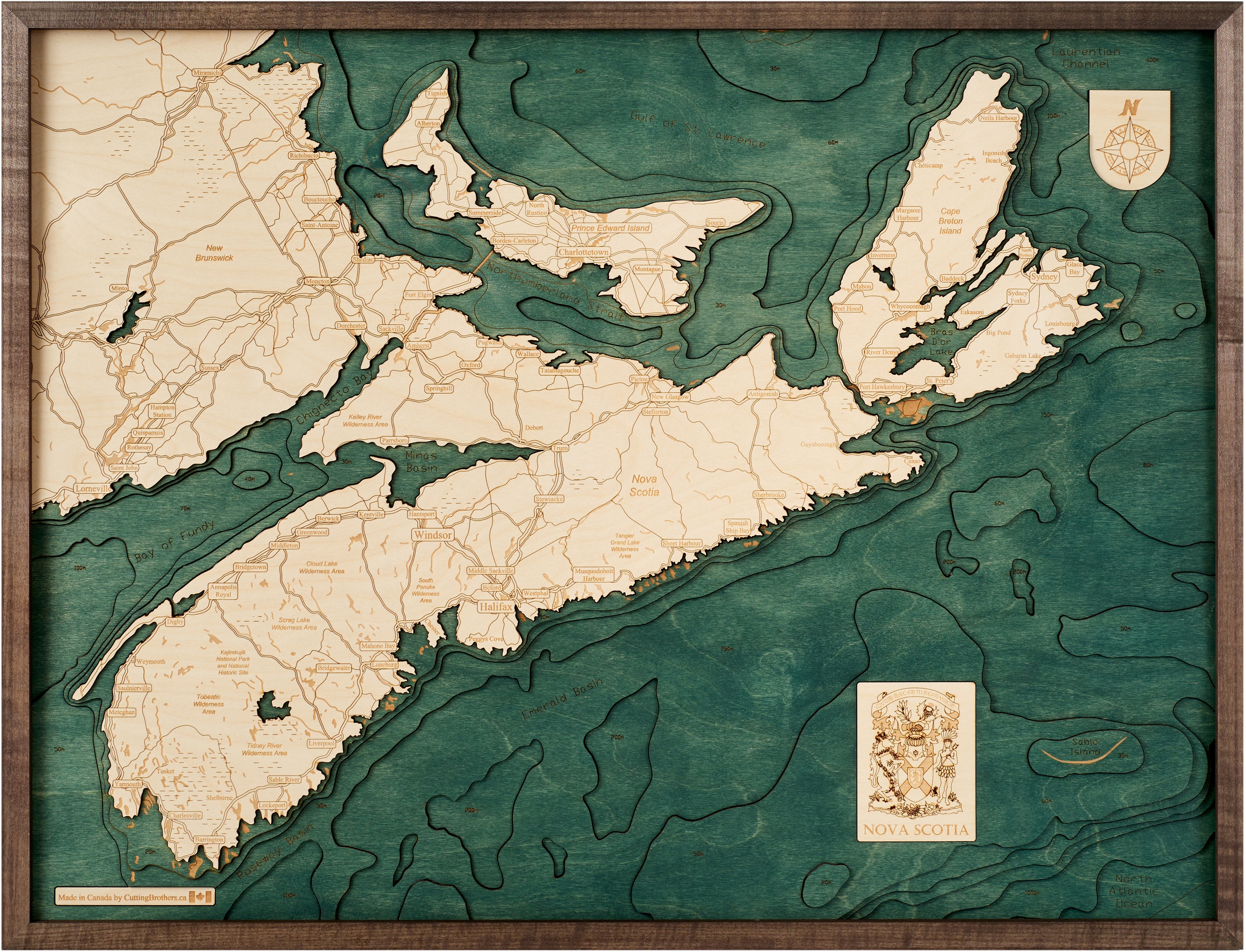NOVA SCOTIA 3D WOODEN WALL MAP - Version L