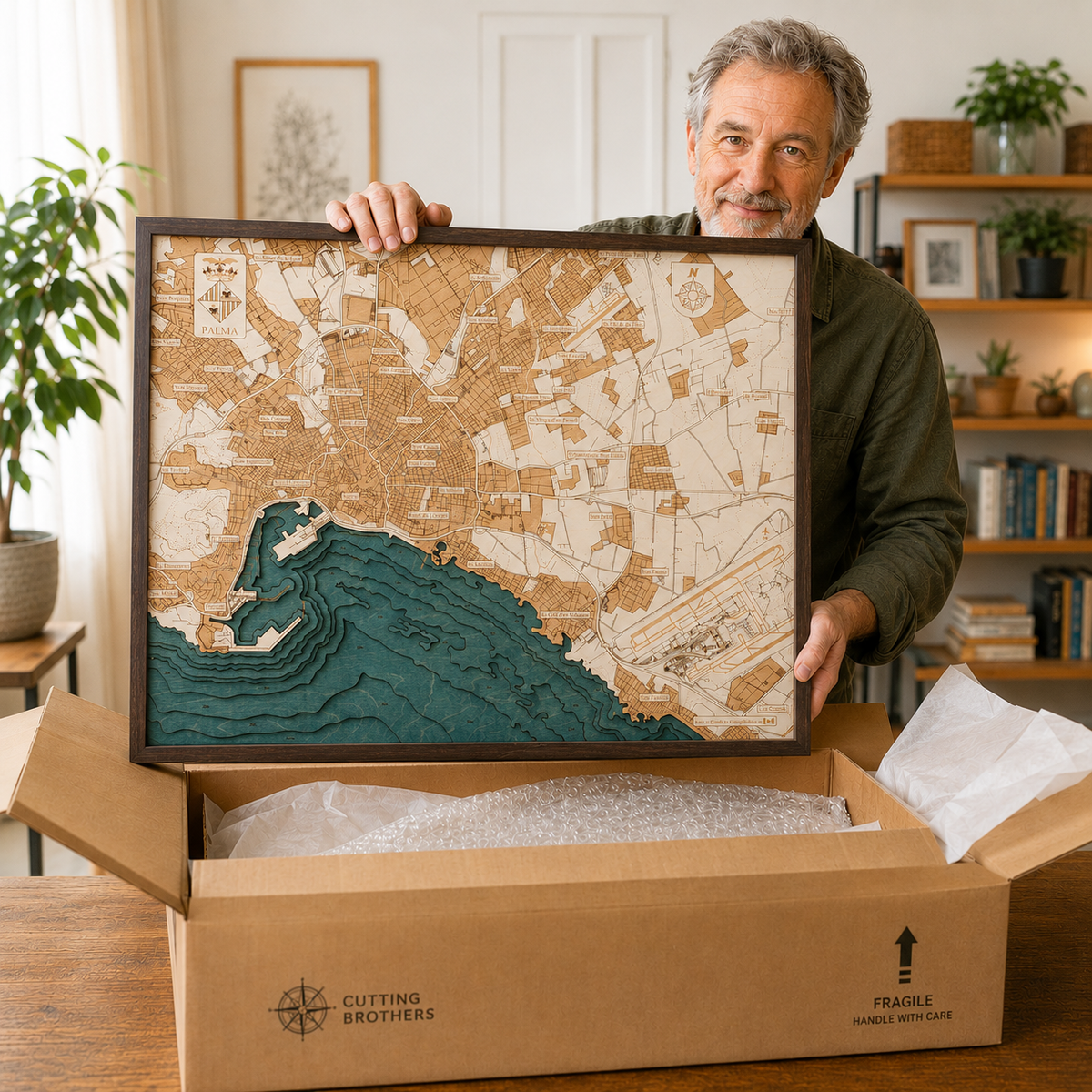 PALMA DE MALLORCA 3D WOODEN WALL MAP - Version L
