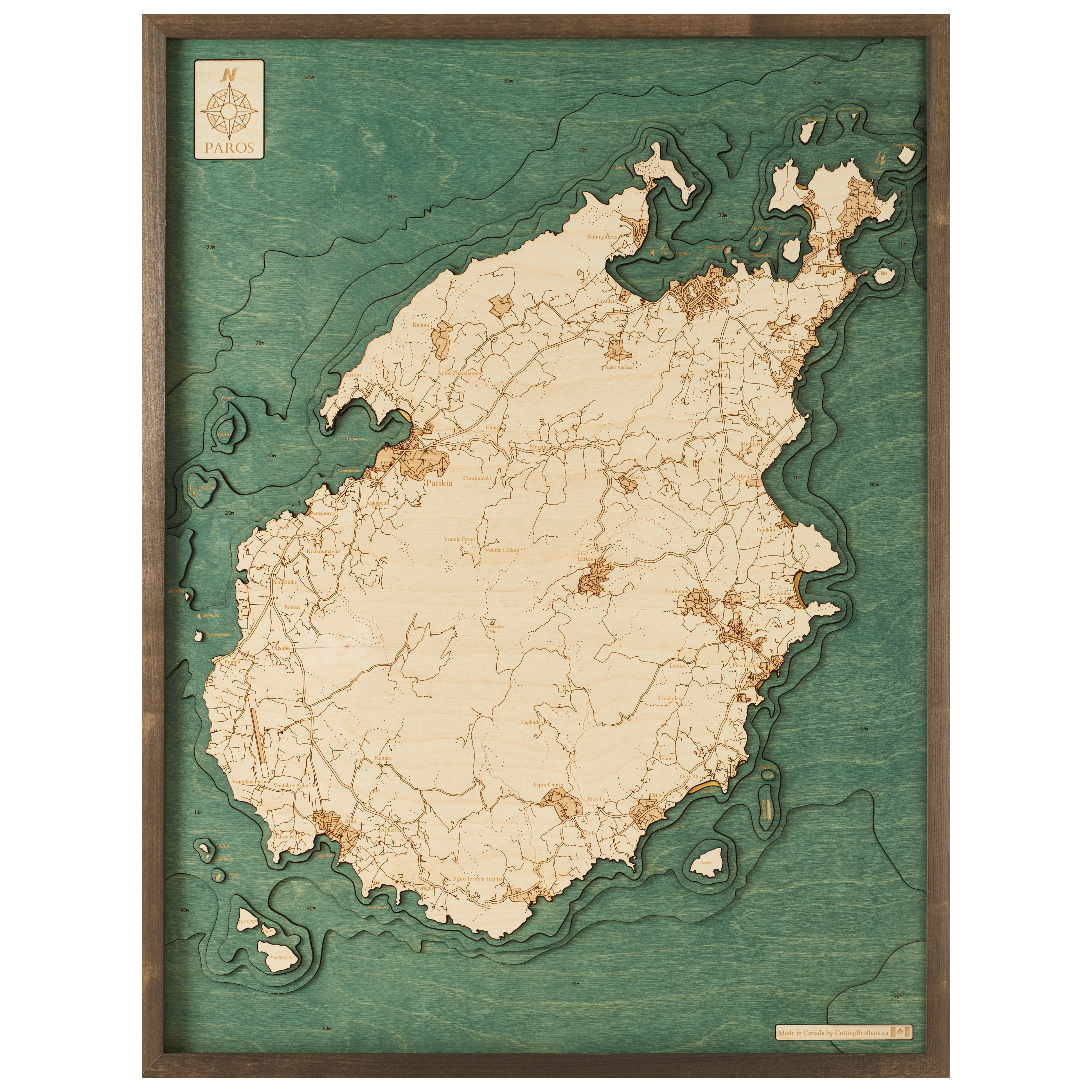 PAROS 3D WOODEN WALL MAP - Version L