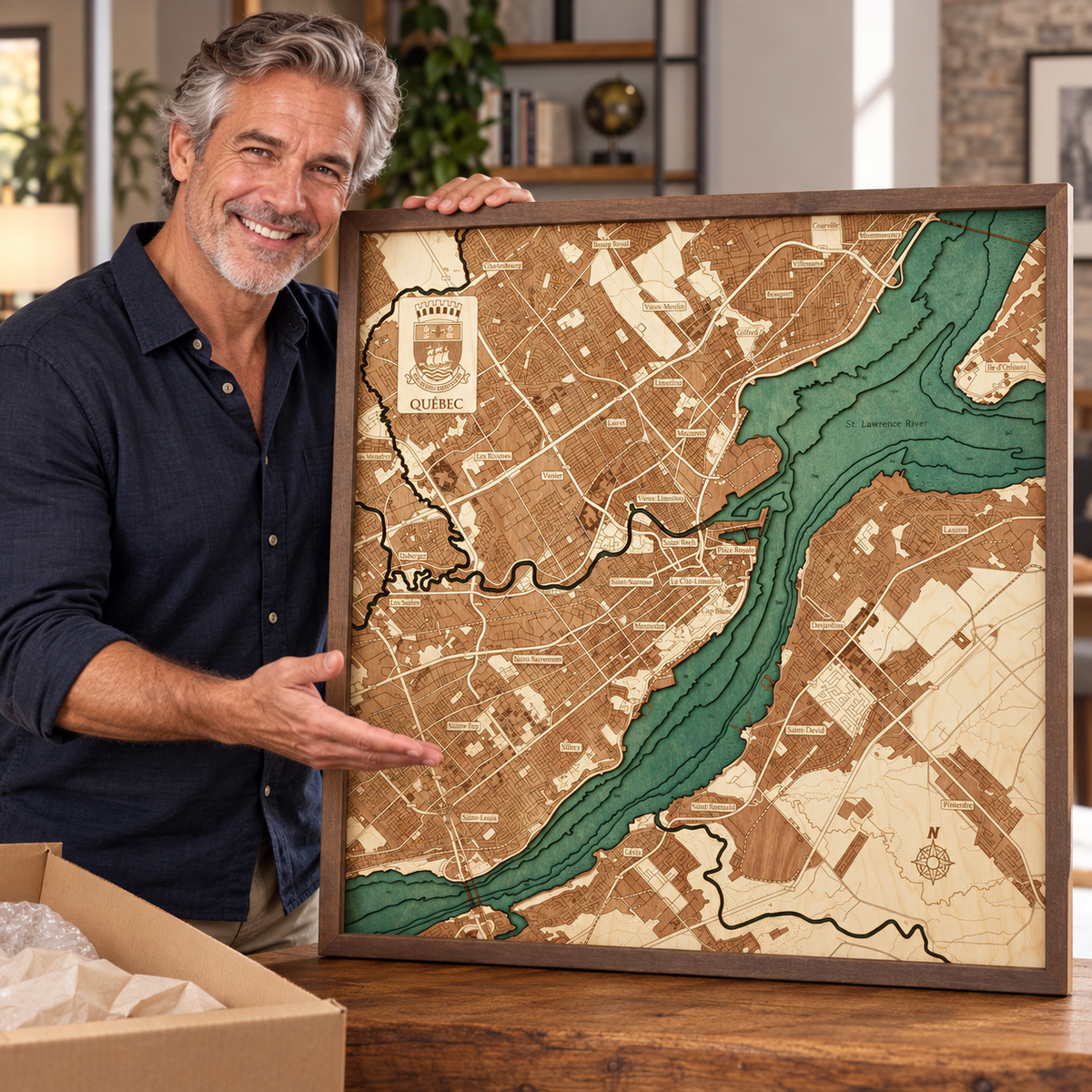 QUEBEC CITY 3D WOODEN WALL MAP - Version L