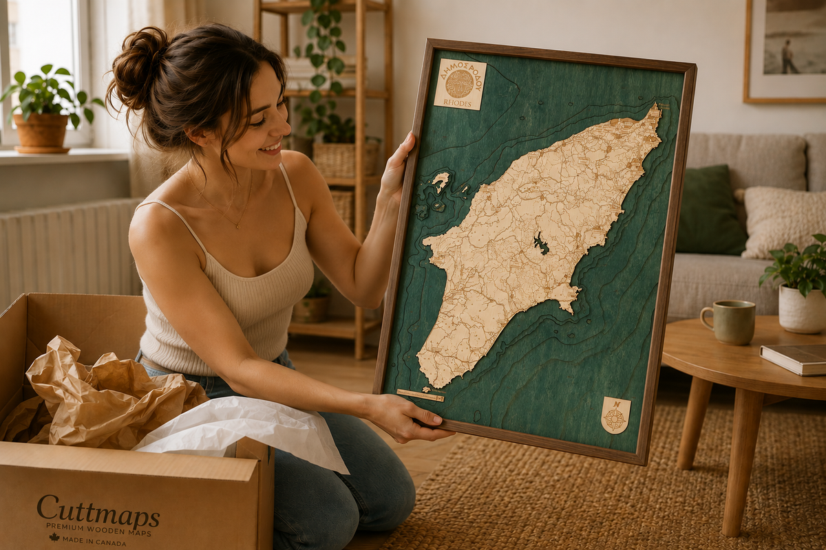 RHODES 3D WOODEN WALL MAP - Version L