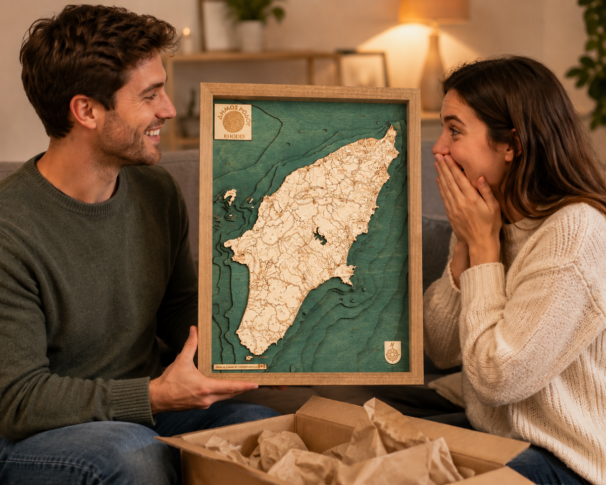 RHODES 3D WOODEN WALL MAP - Version S