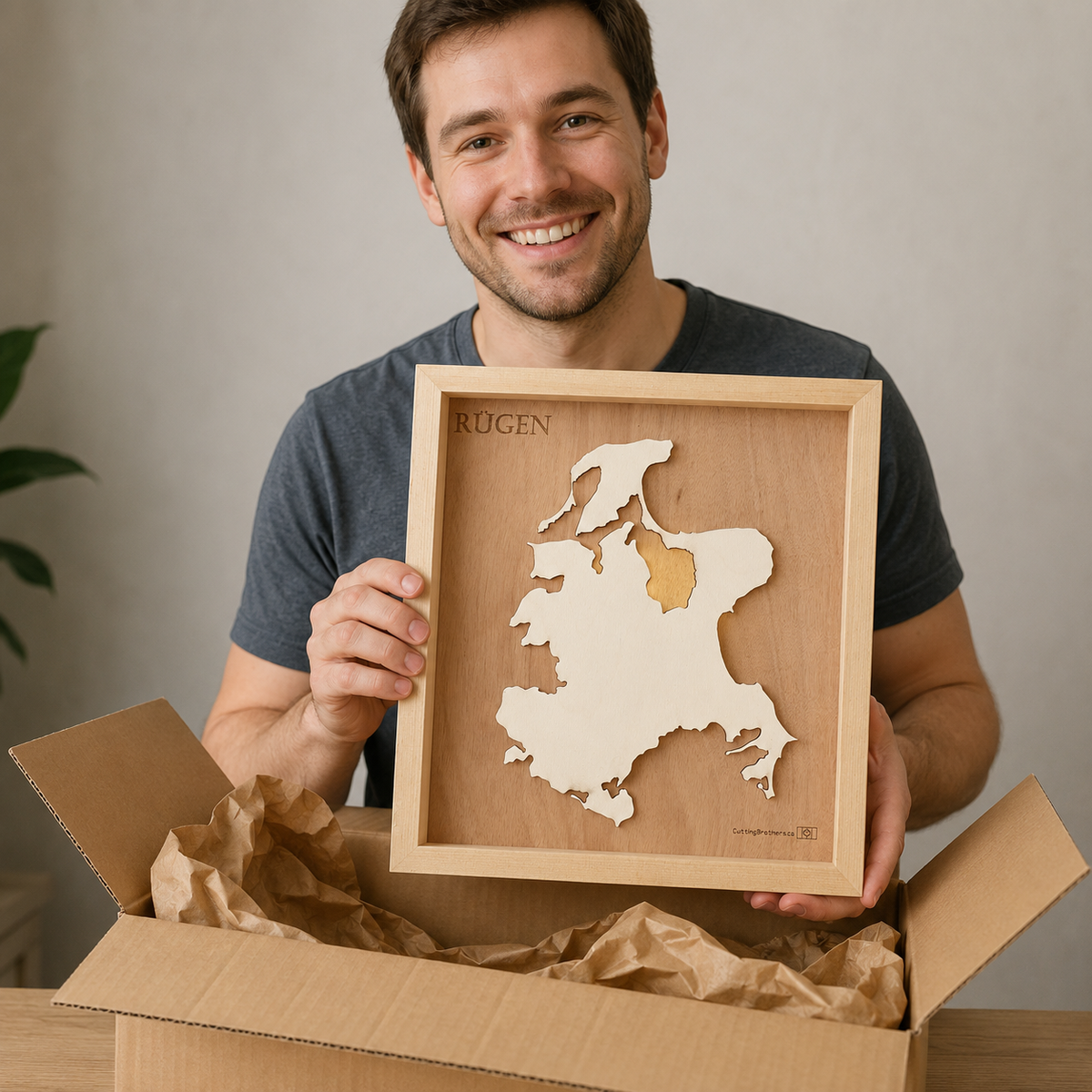 RUEGEN LIGHT WOODEN WALL MAP - Version S