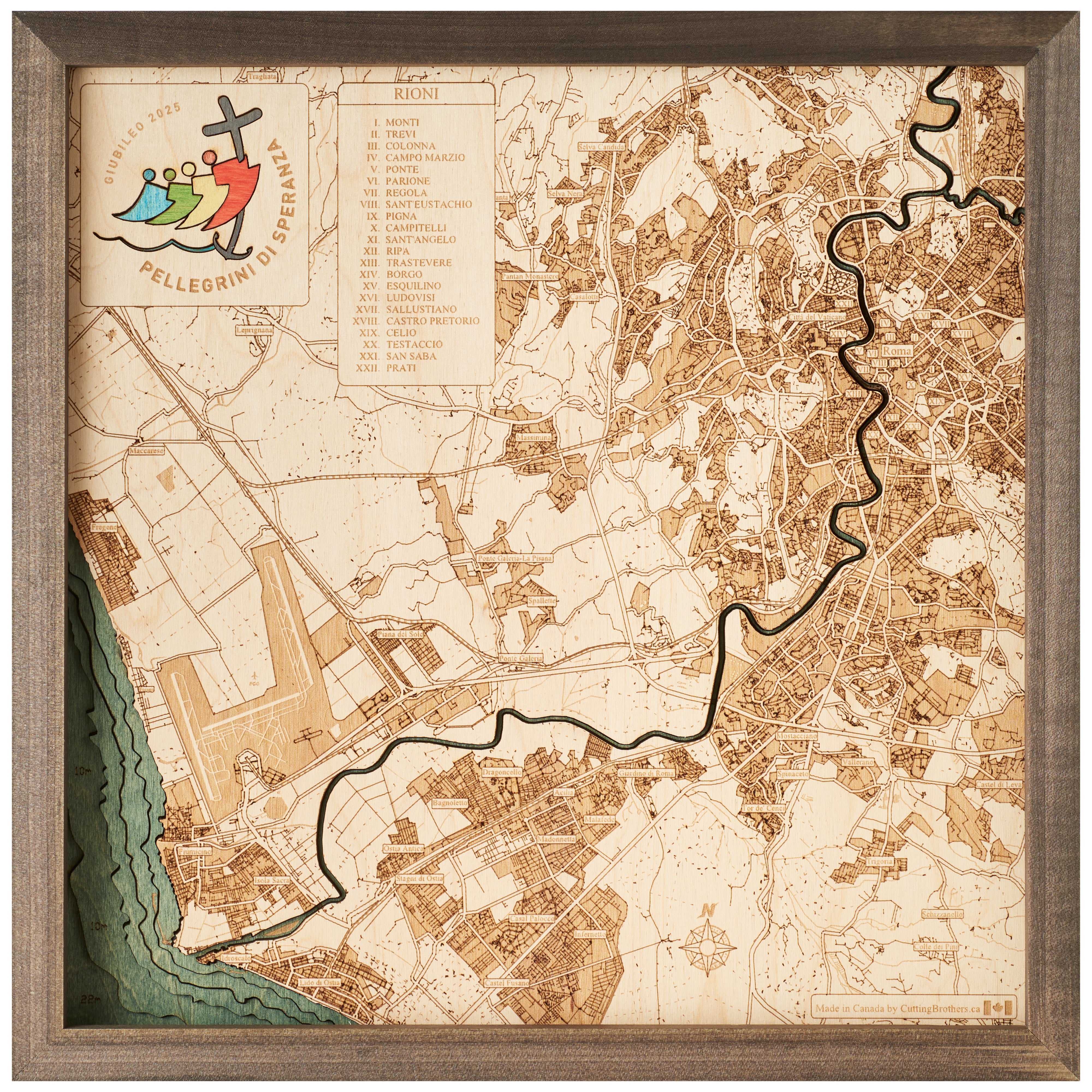 JUBILEE 2025 - ROME 3D WOODEN WALL MAP - Version S