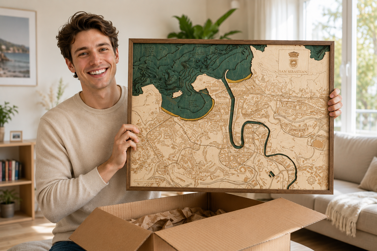 SAN SEBASTIAN 3D WOODEN WALL MAP - Version L