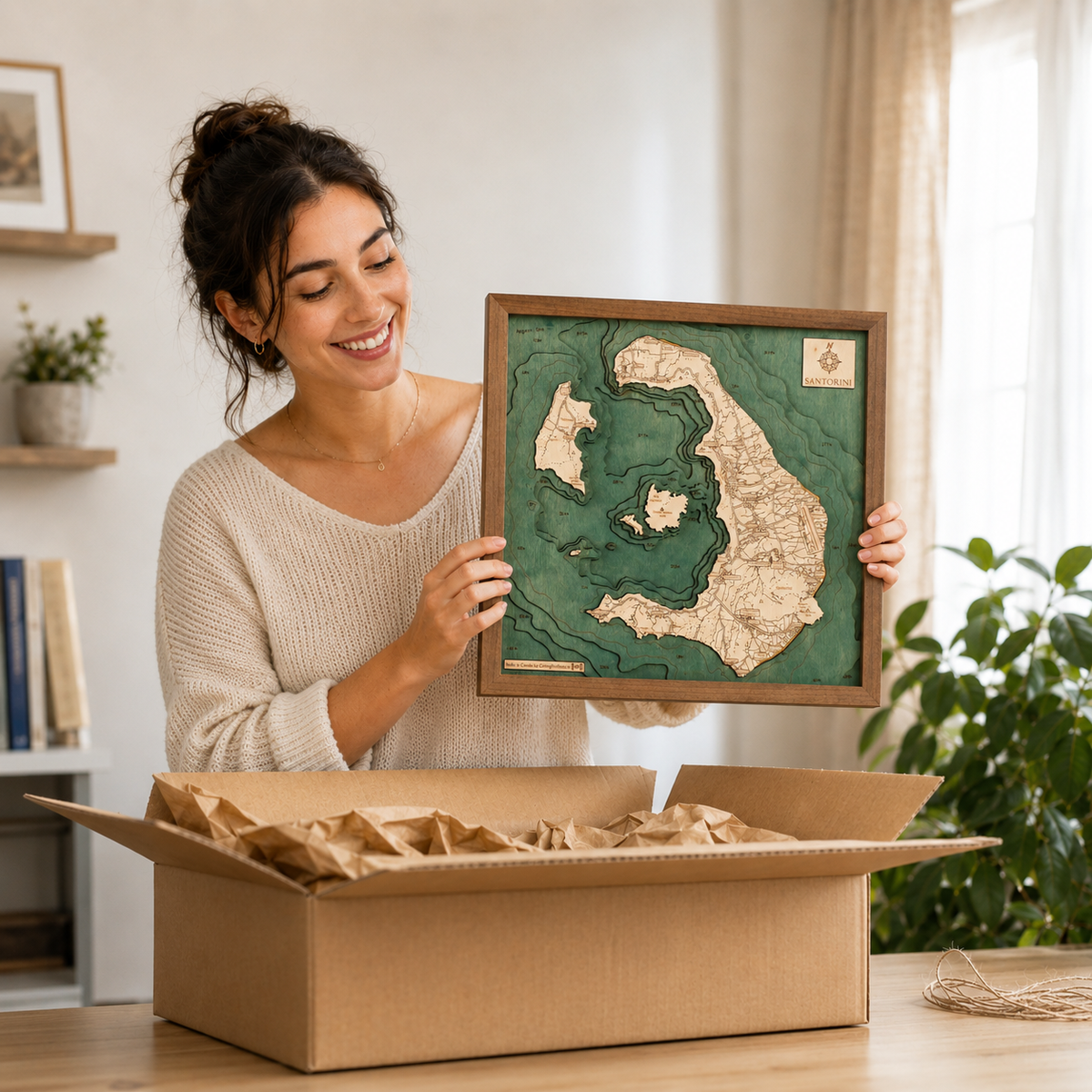 SANTORINI 3D WOODEN WALL MAP - Version S