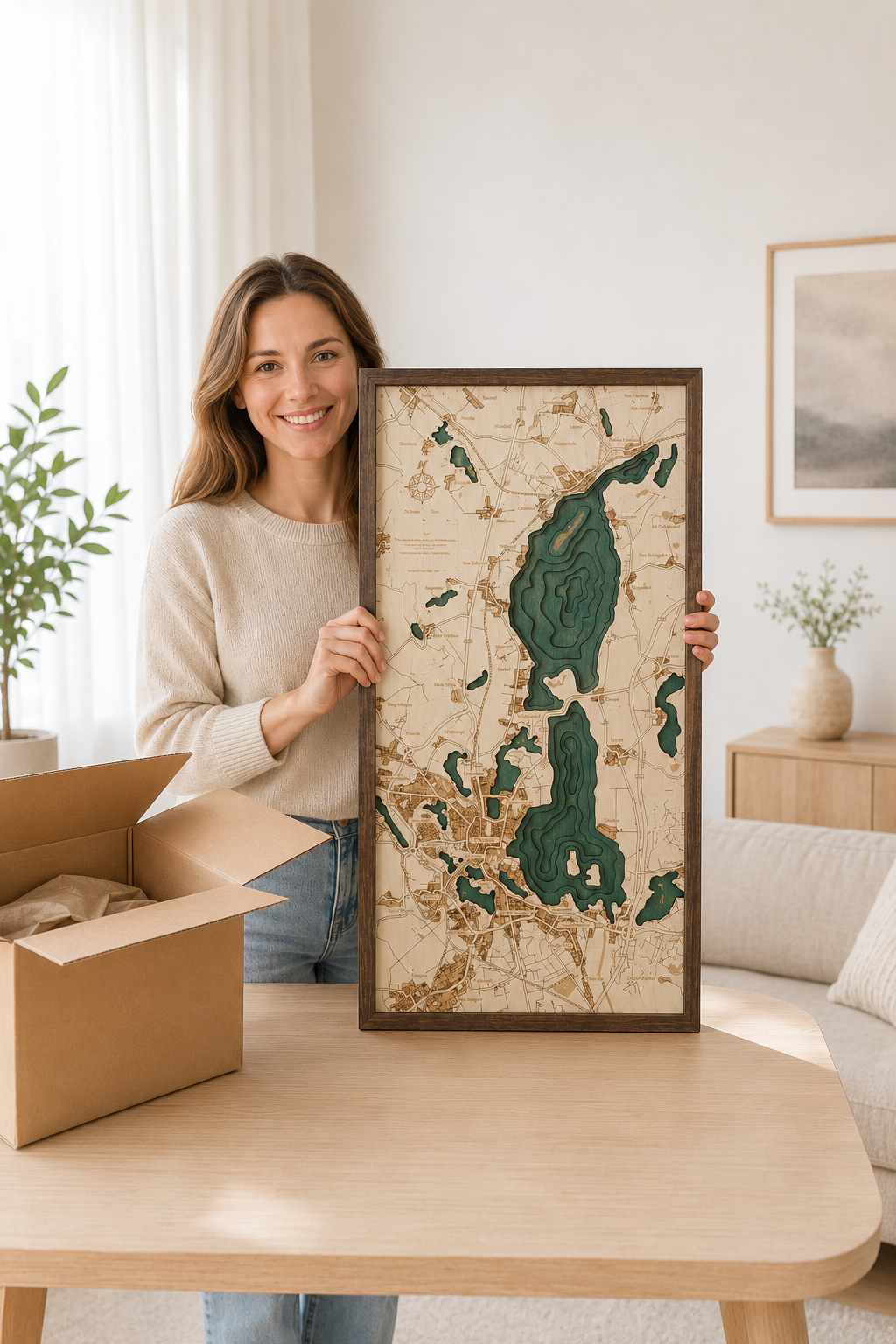 SCHWERIN LAKE 3D WOODEN WALL MAP - Version M
