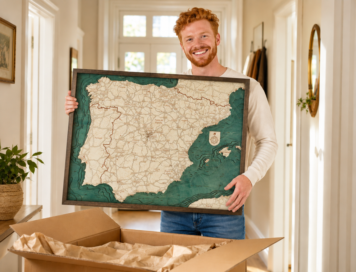 SPAIN 3D WOODEN WALL MAP - Version L