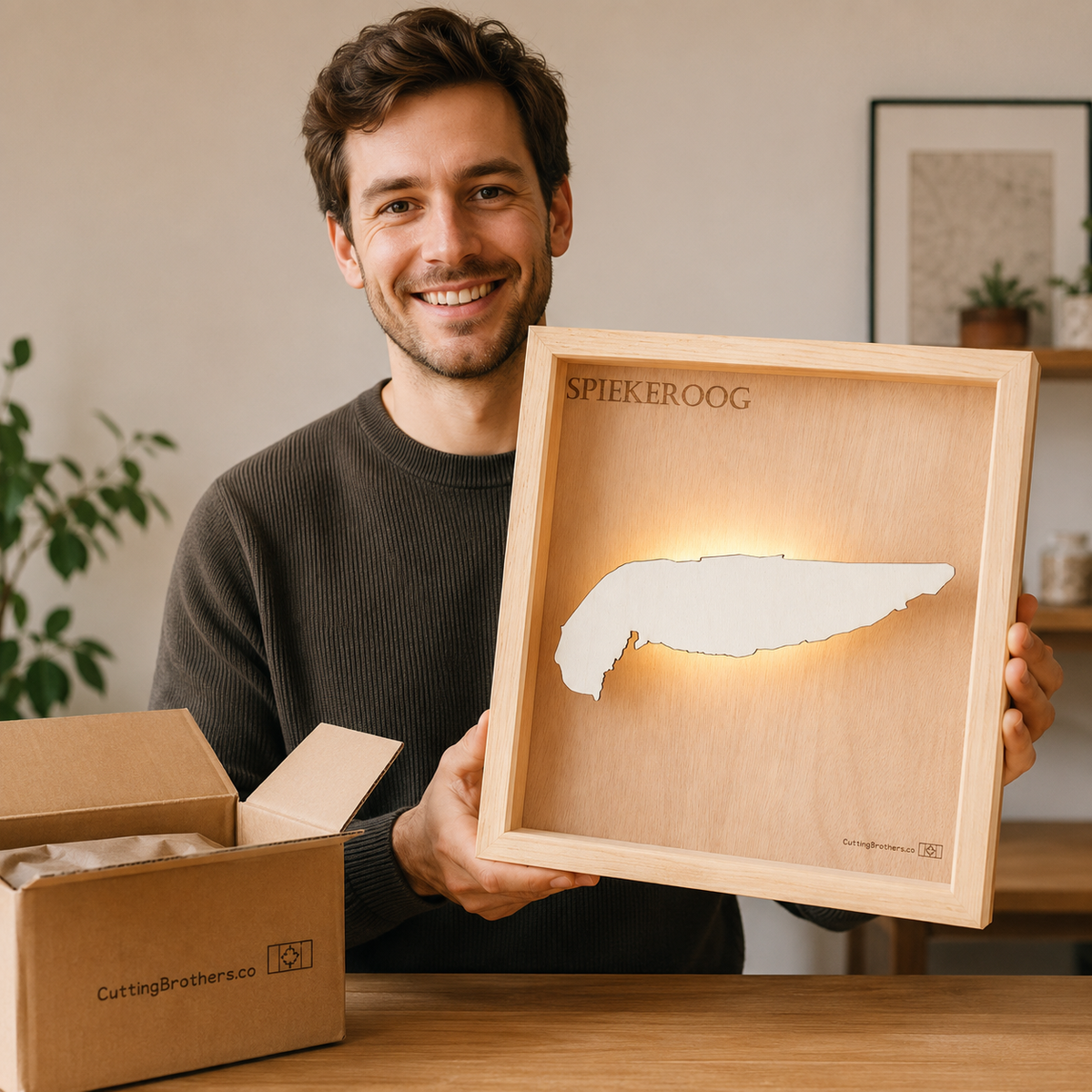 SPIEKEROOG LIGHT WOODEN WALL MAP - Version S
