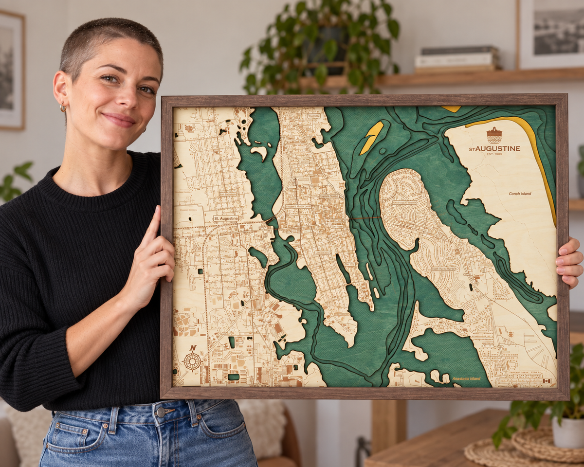 ST AUGUSTINE 3D WOODEN WALL MAP - Version L