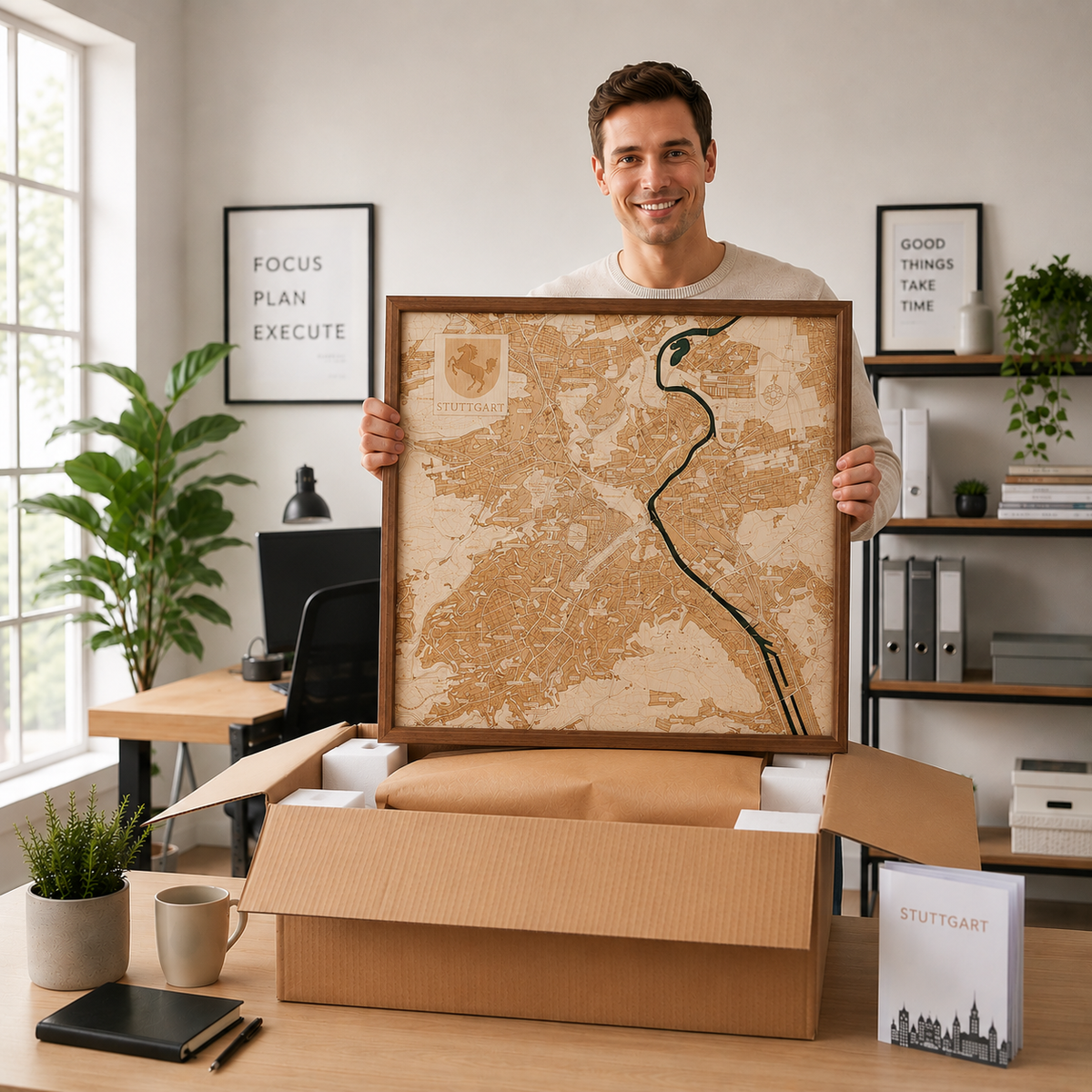 STUTTGART 3D WOODEN WALL MAP - Version L