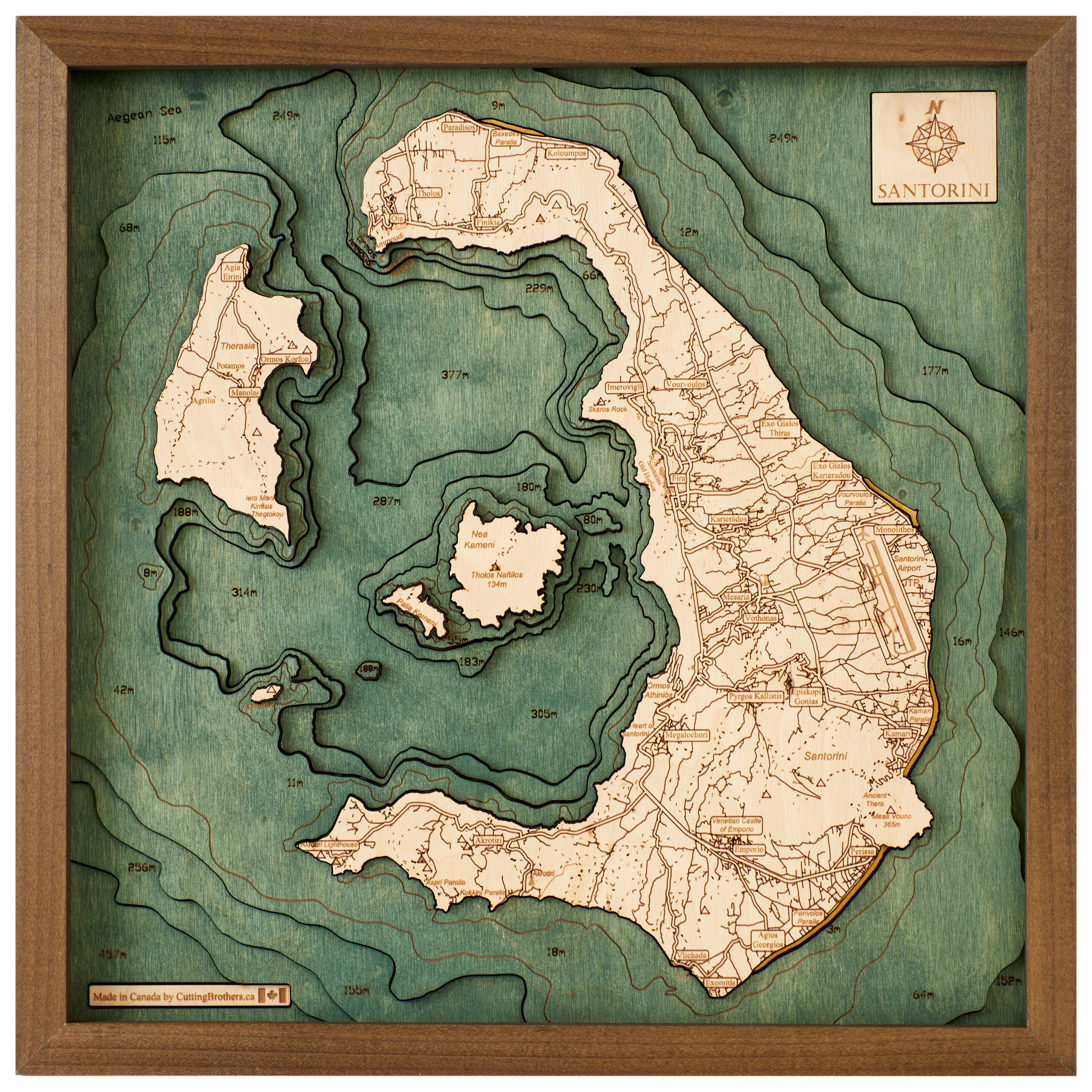 SANTORINI 3D WOODEN WALL MAP - Version S