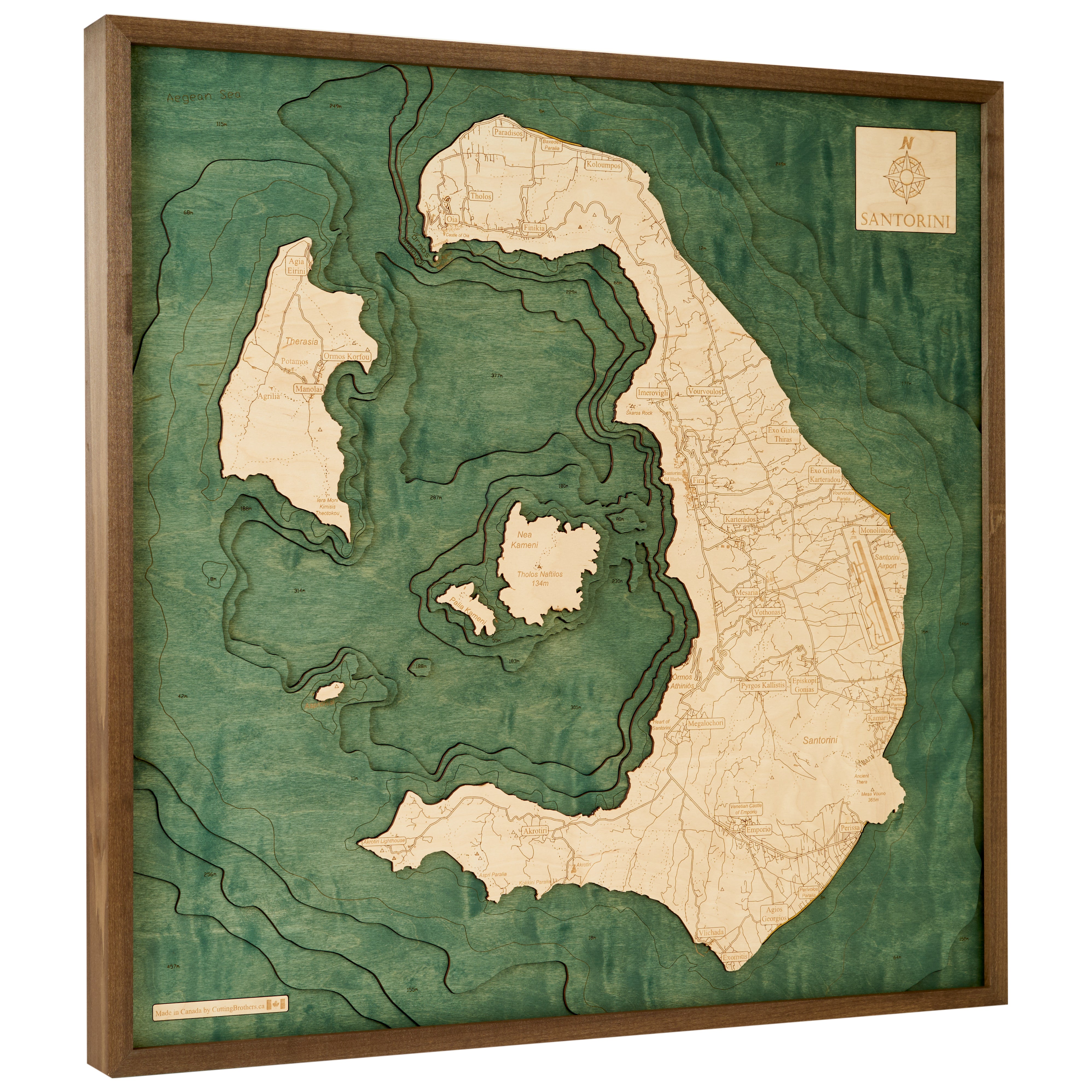 SANTORINI 3D WOODEN WALL MAP - Version L