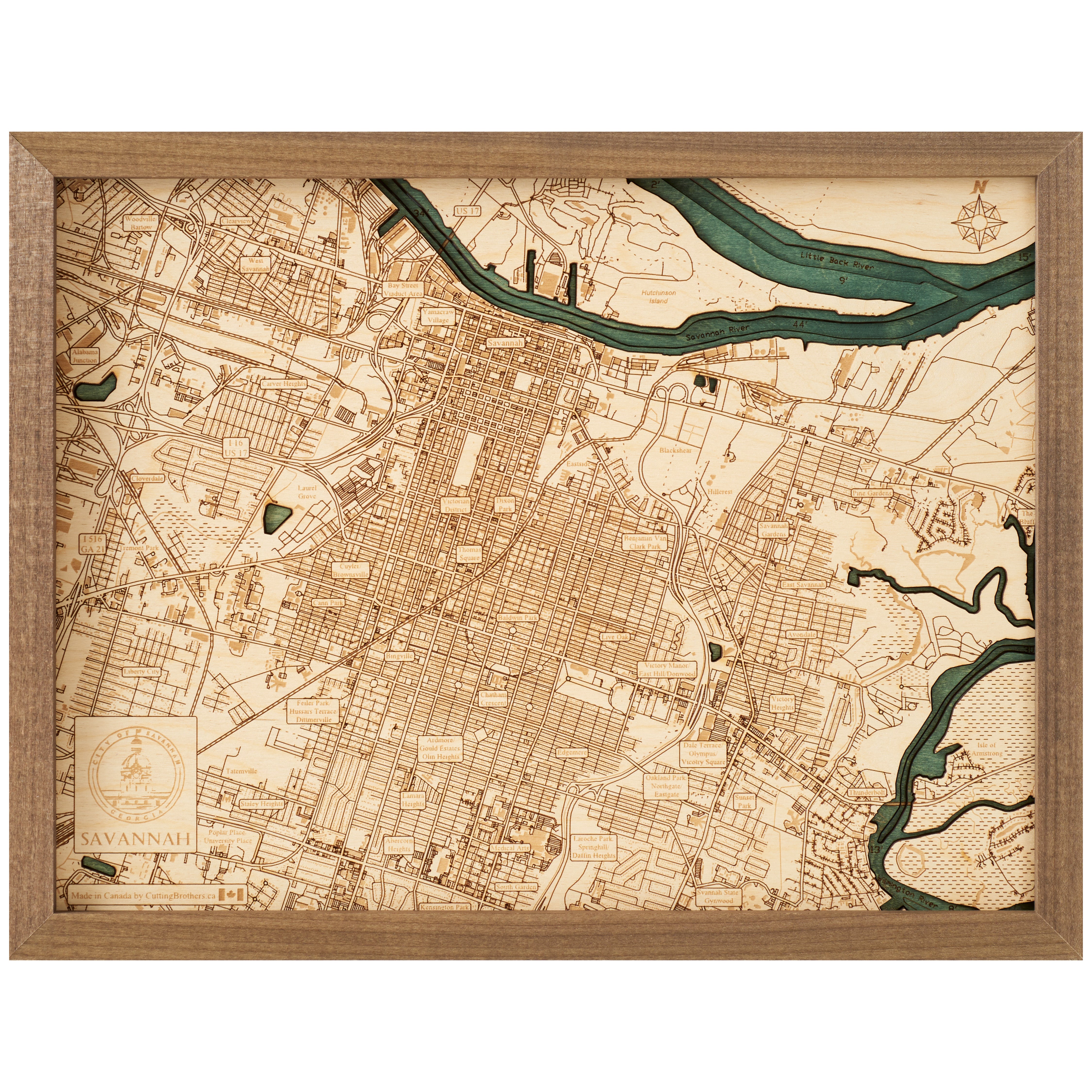 SAVANNAH 3D WOODEN WALL MAP - Version S