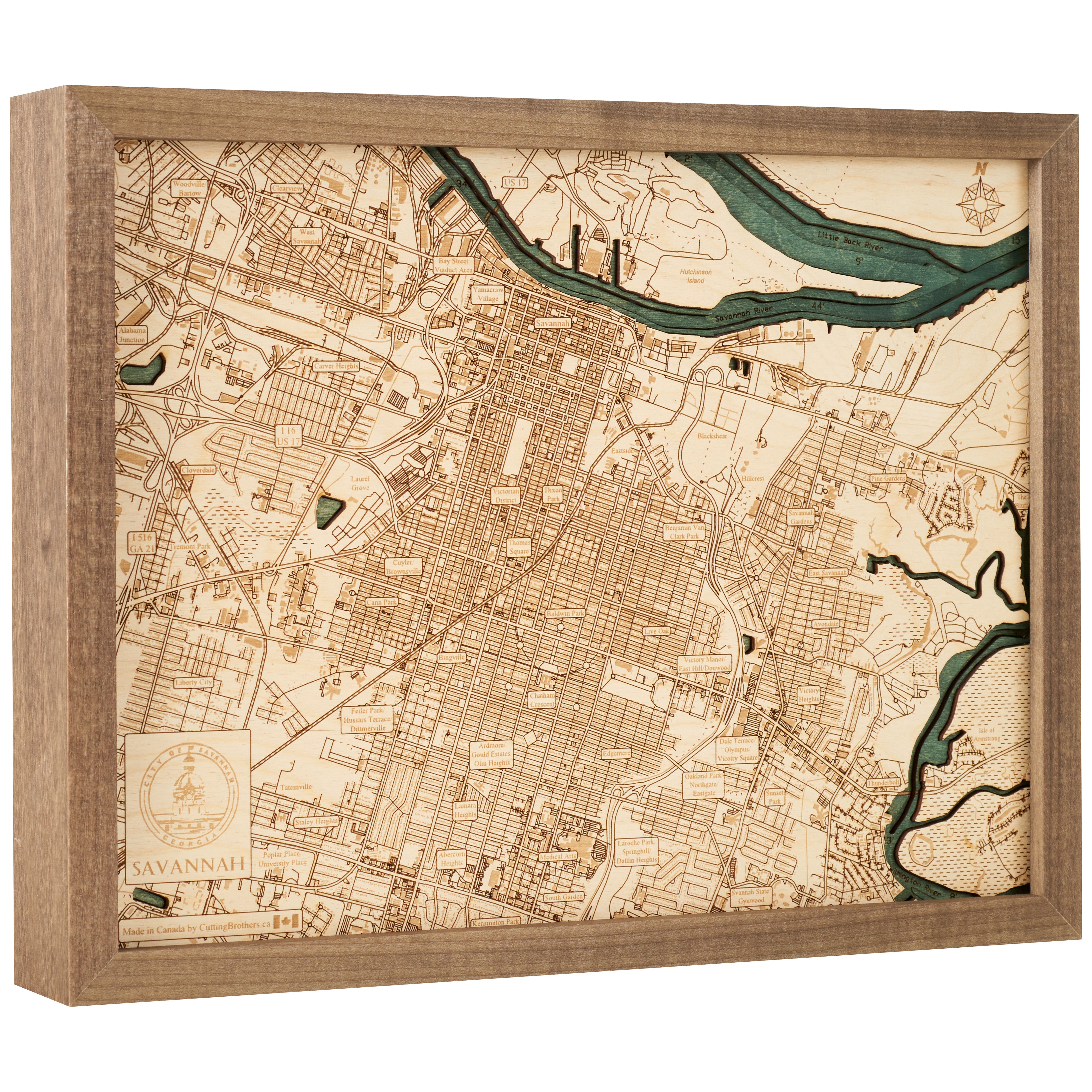 SAVANNAH 3D WOODEN WALL MAP - Version S