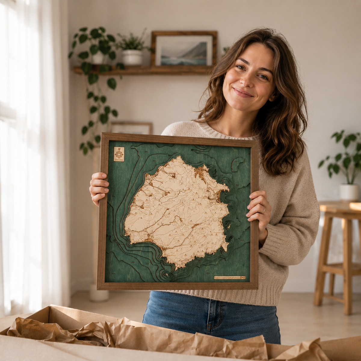 THASOS 3D WOODEN WALL MAP - Version S
