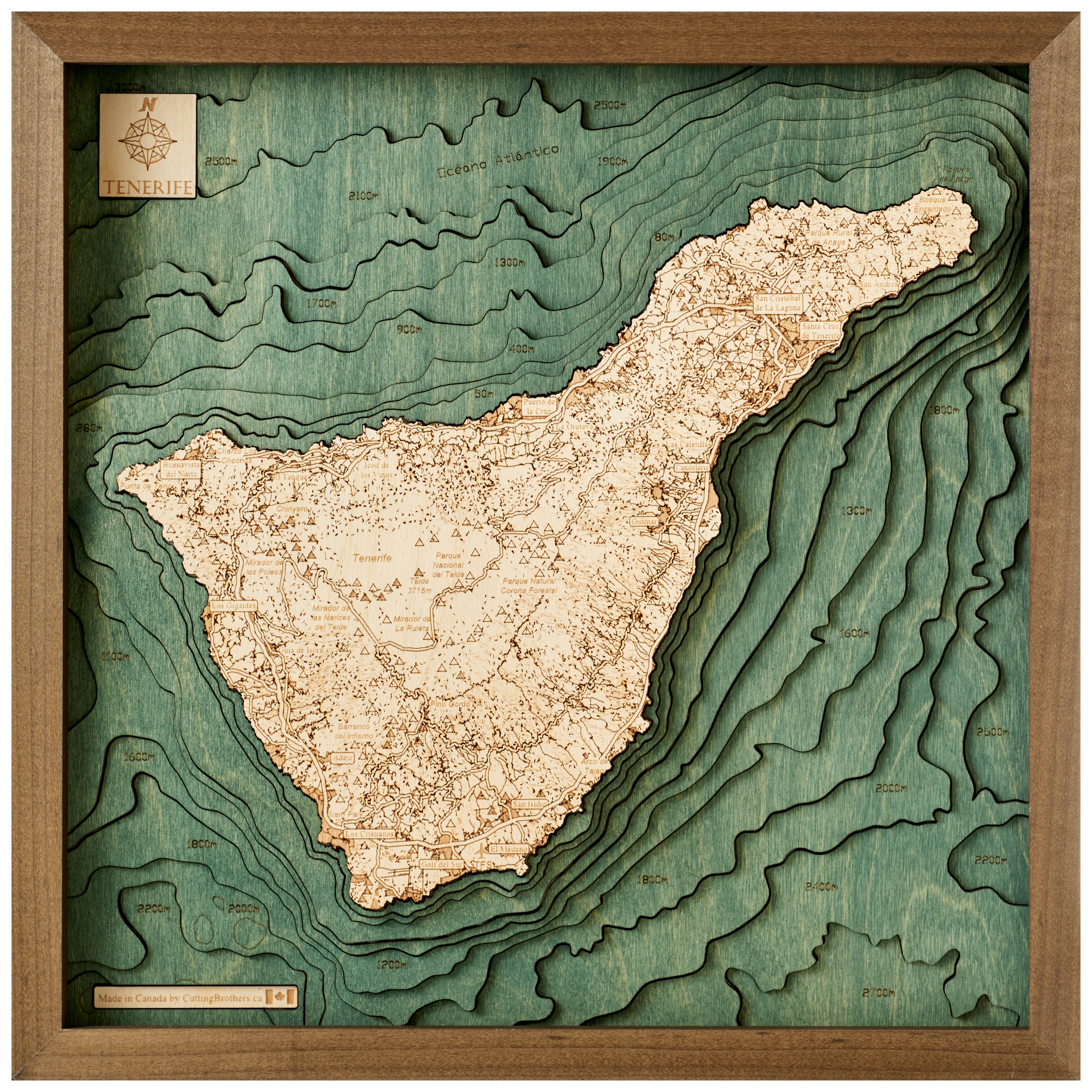 TENERIFE 3D WOODEN WALL MAP - Version S