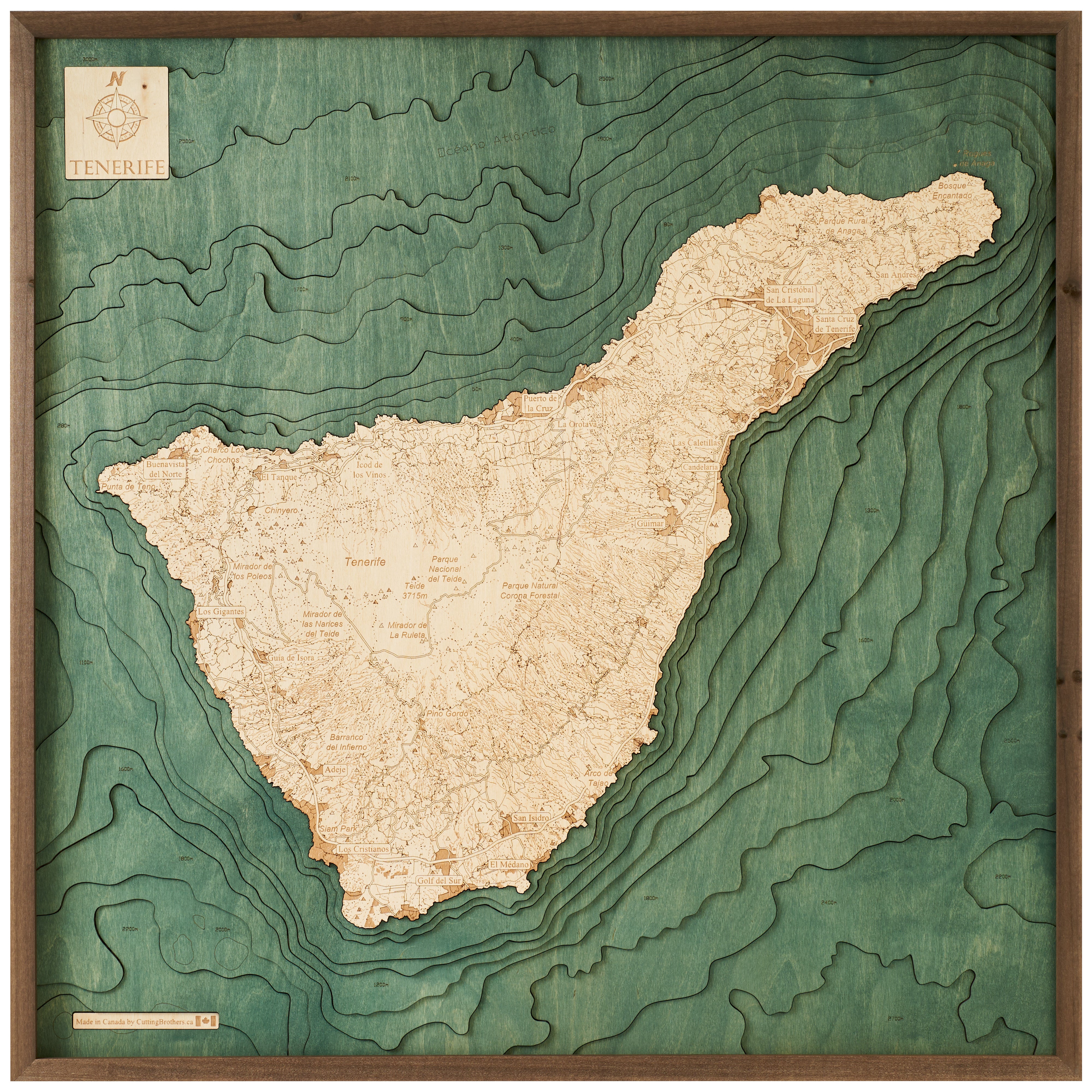 TENERIFE 3D WOODEN WALL MAP - Version L