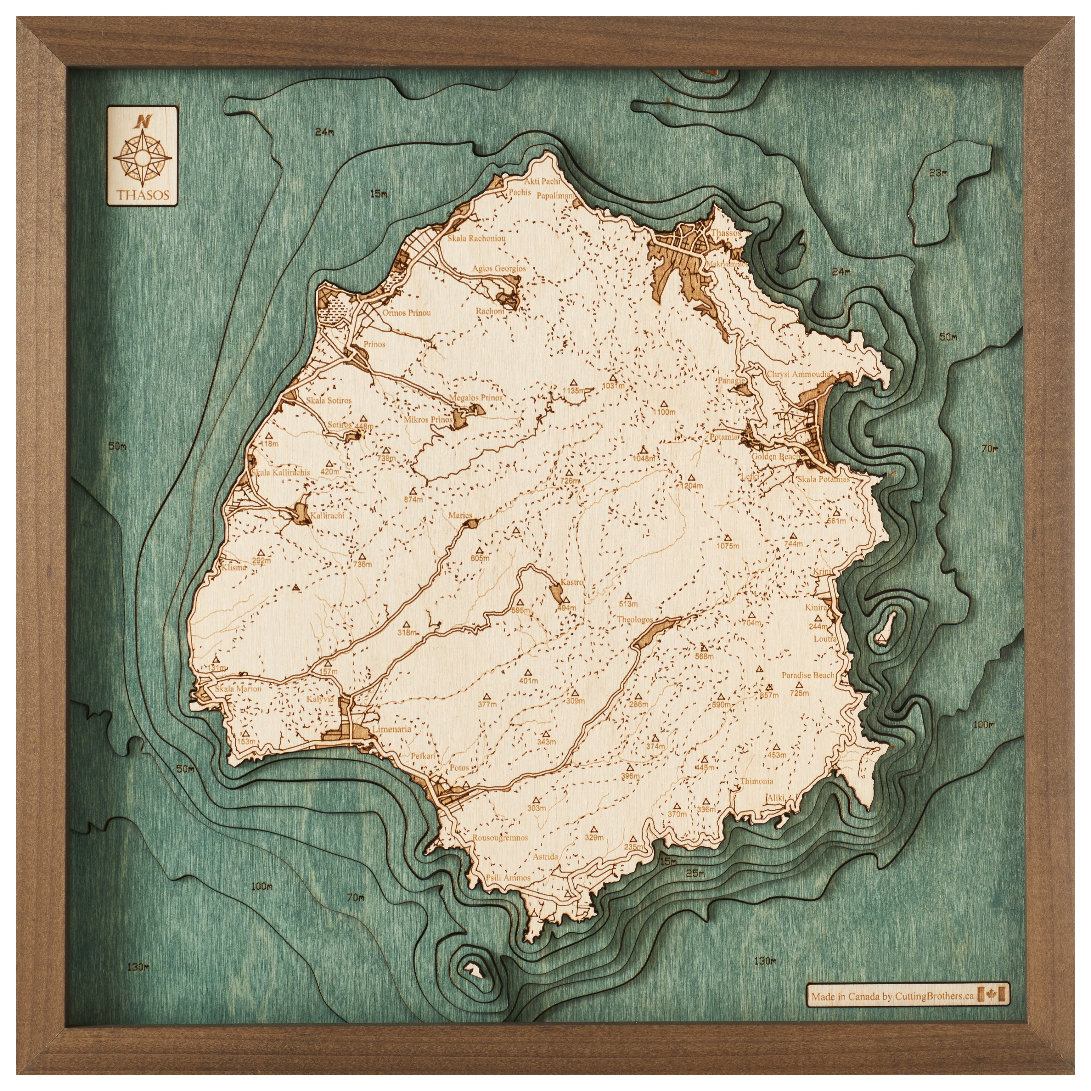 THASOS 3D WOODEN WALL MAP - Version S