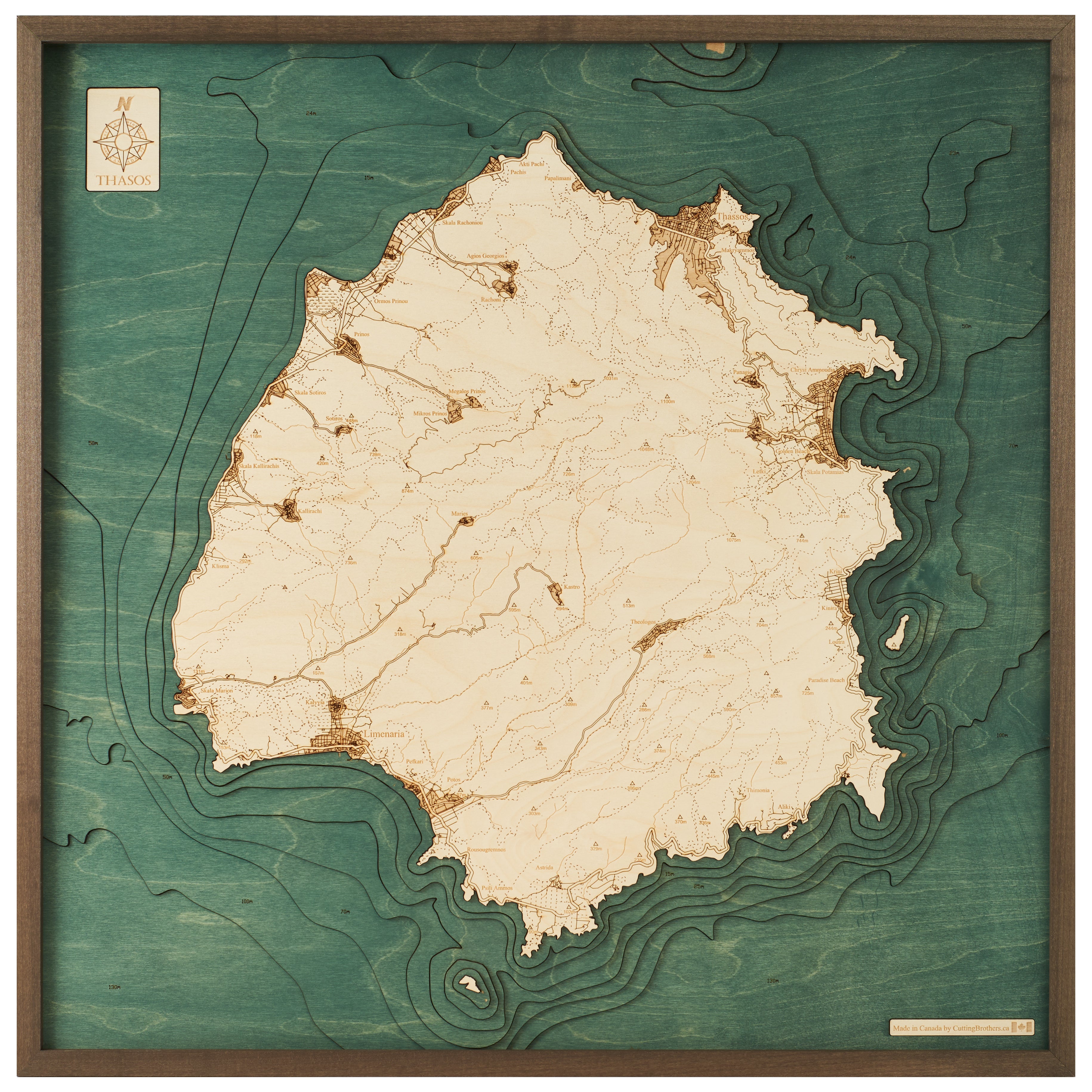 THASOS 3D WOODEN WALL MAP - Version L