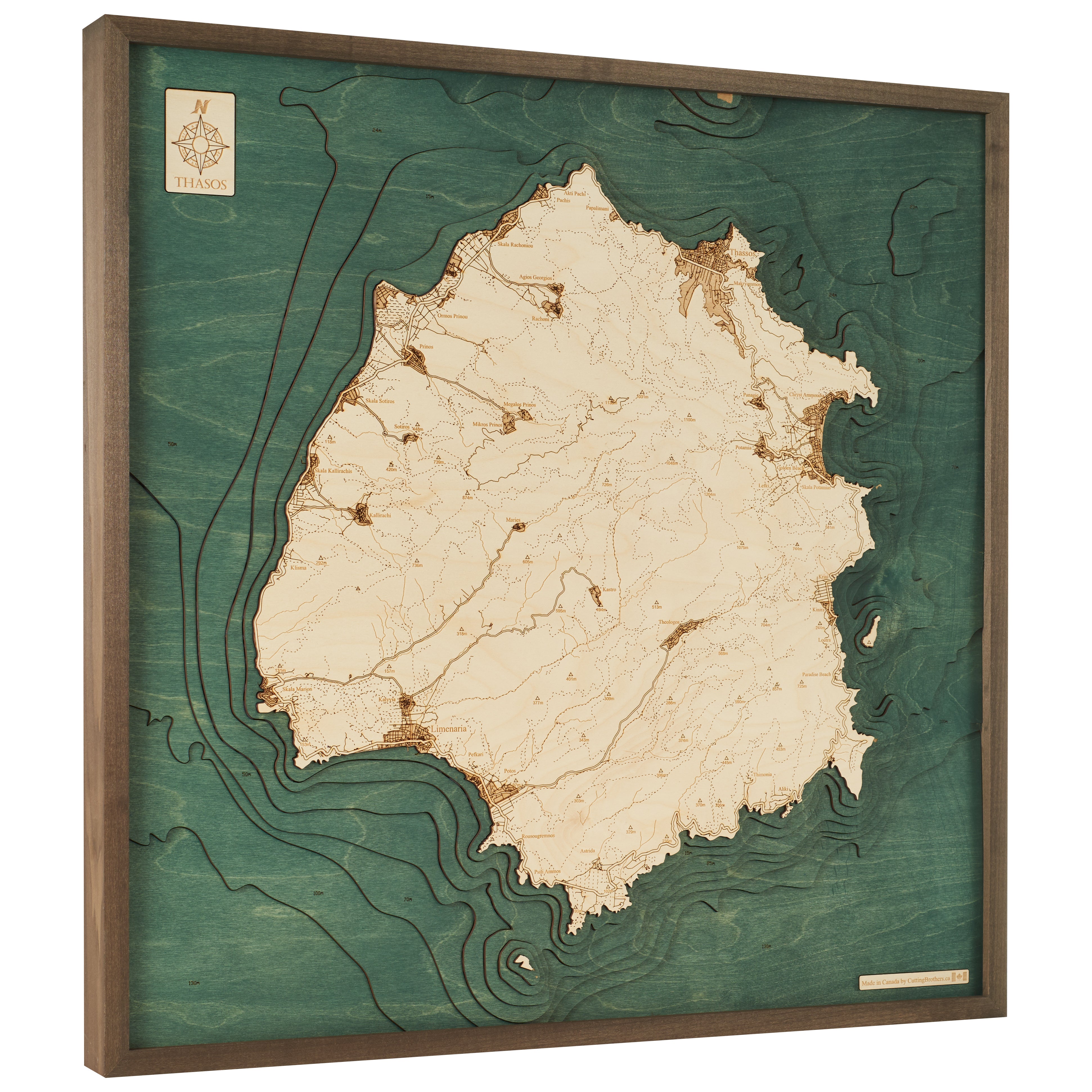 THASOS 3D WOODEN WALL MAP - Version L