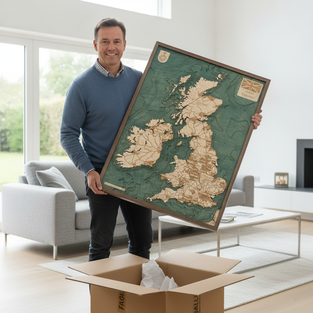 UK 3D WOODEN WALL MAP - Version L