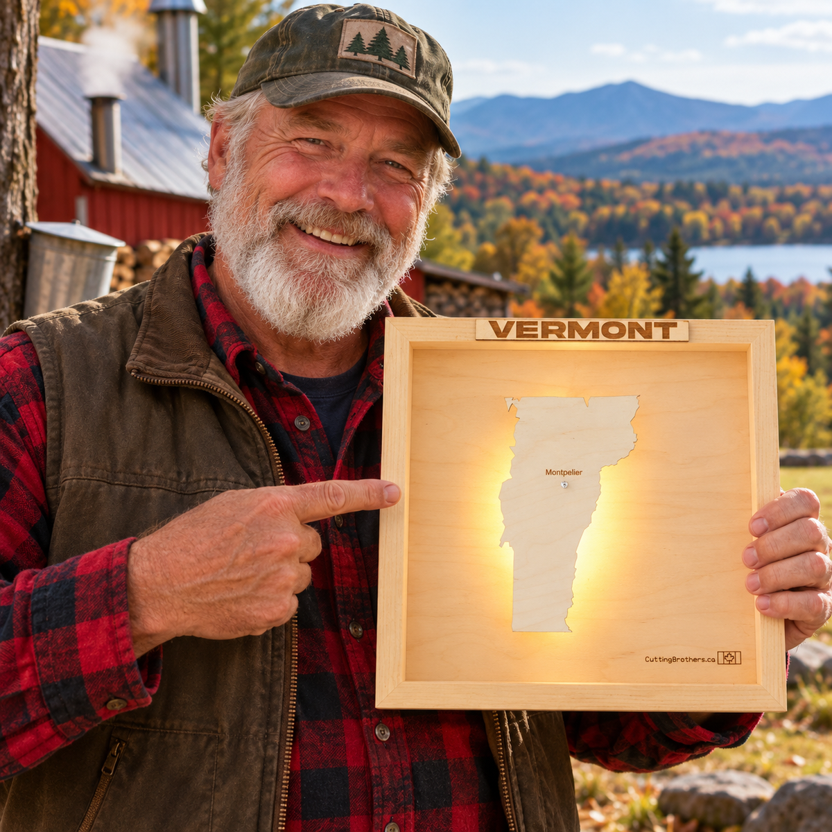 VERMONT 3D WOODEN WALL MAP - Version S