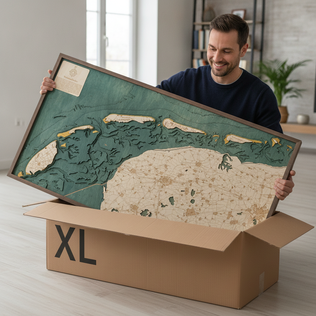 WADDEN ISLANDS 3D WOODEN WALL MAP - Version XL