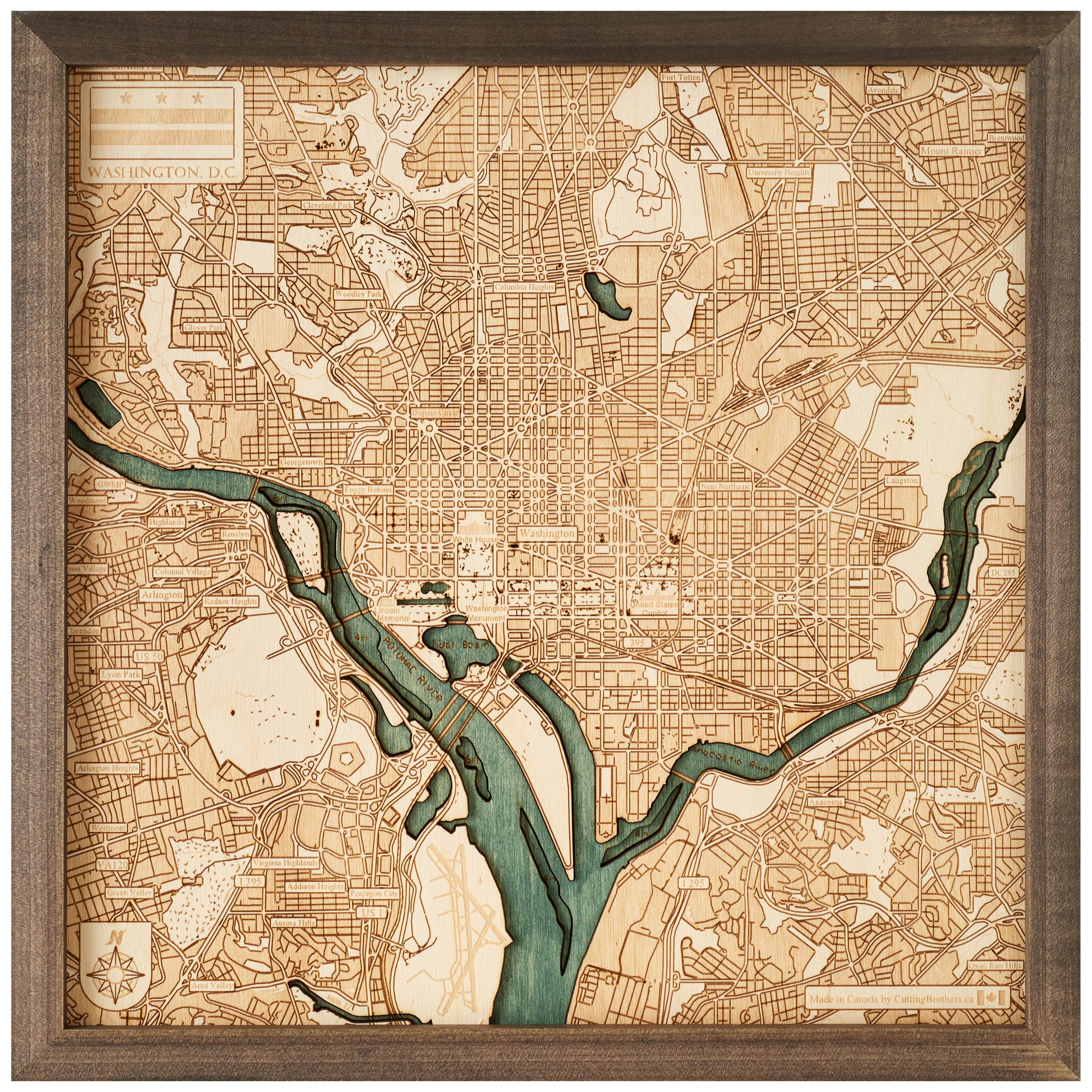 WASHINGTON 3D WOODEN WALL MAP - Version S