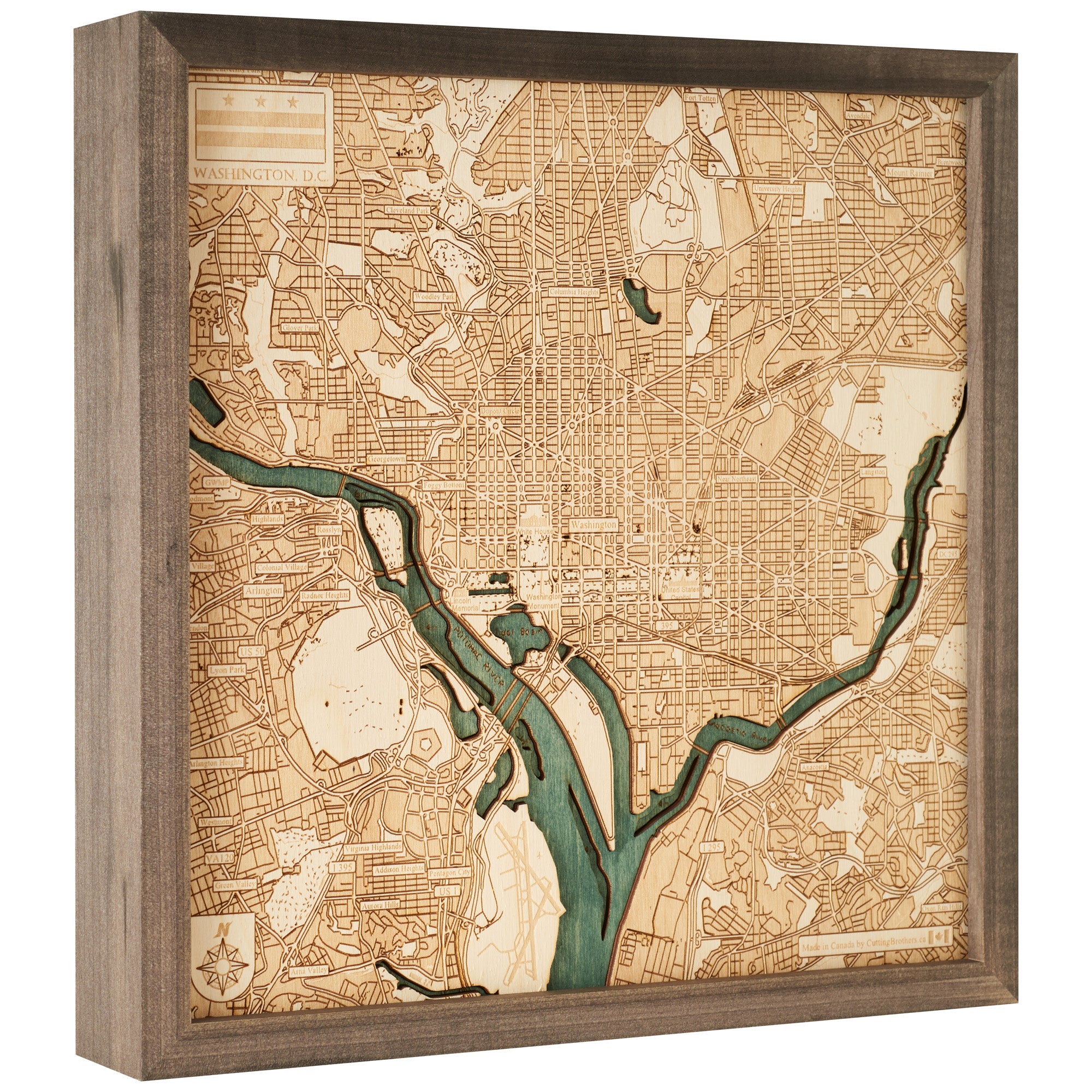 WASHINGTON 3D WOODEN WALL MAP - Version S