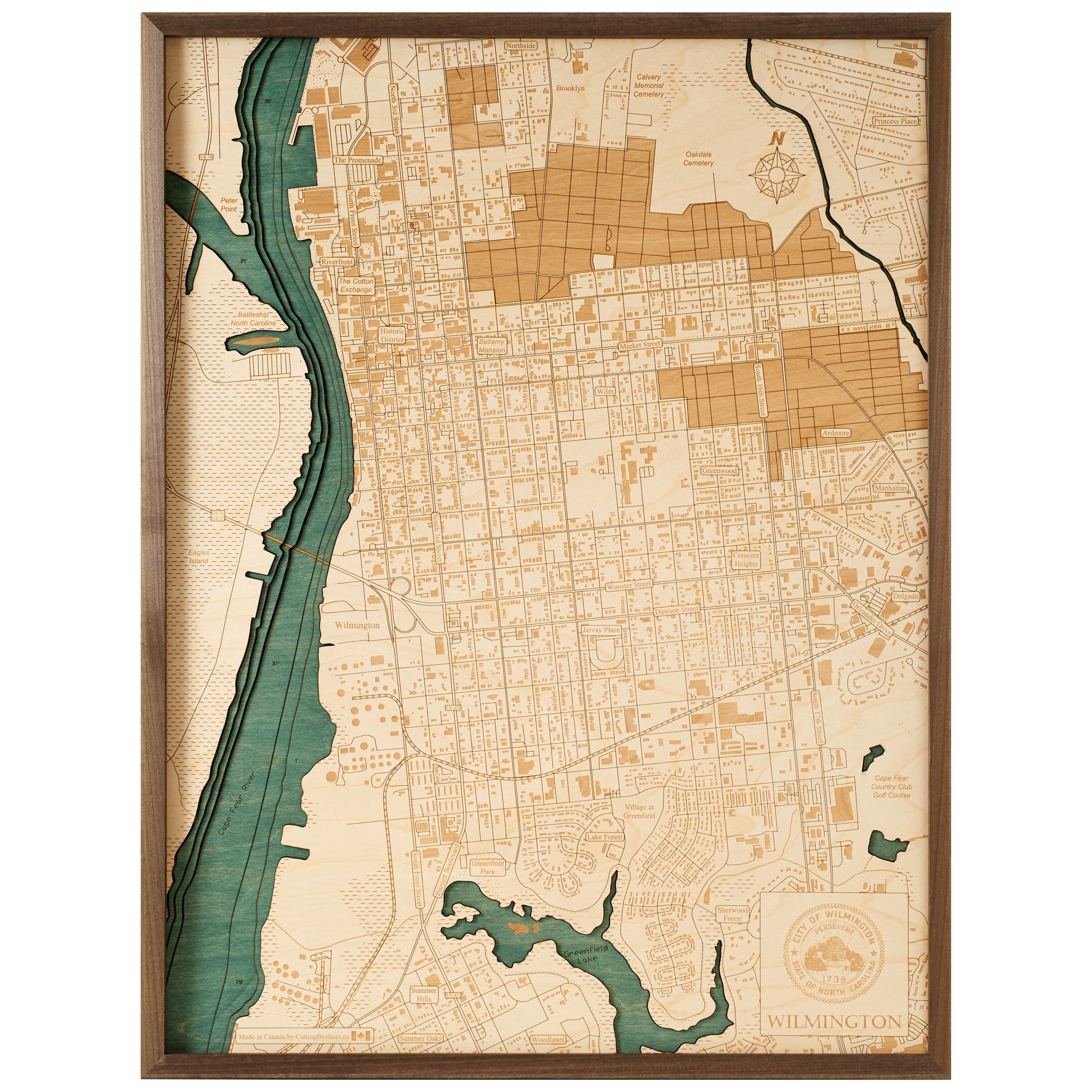 WILMINGTON 3D WOODEN WALL MAP - Version L
