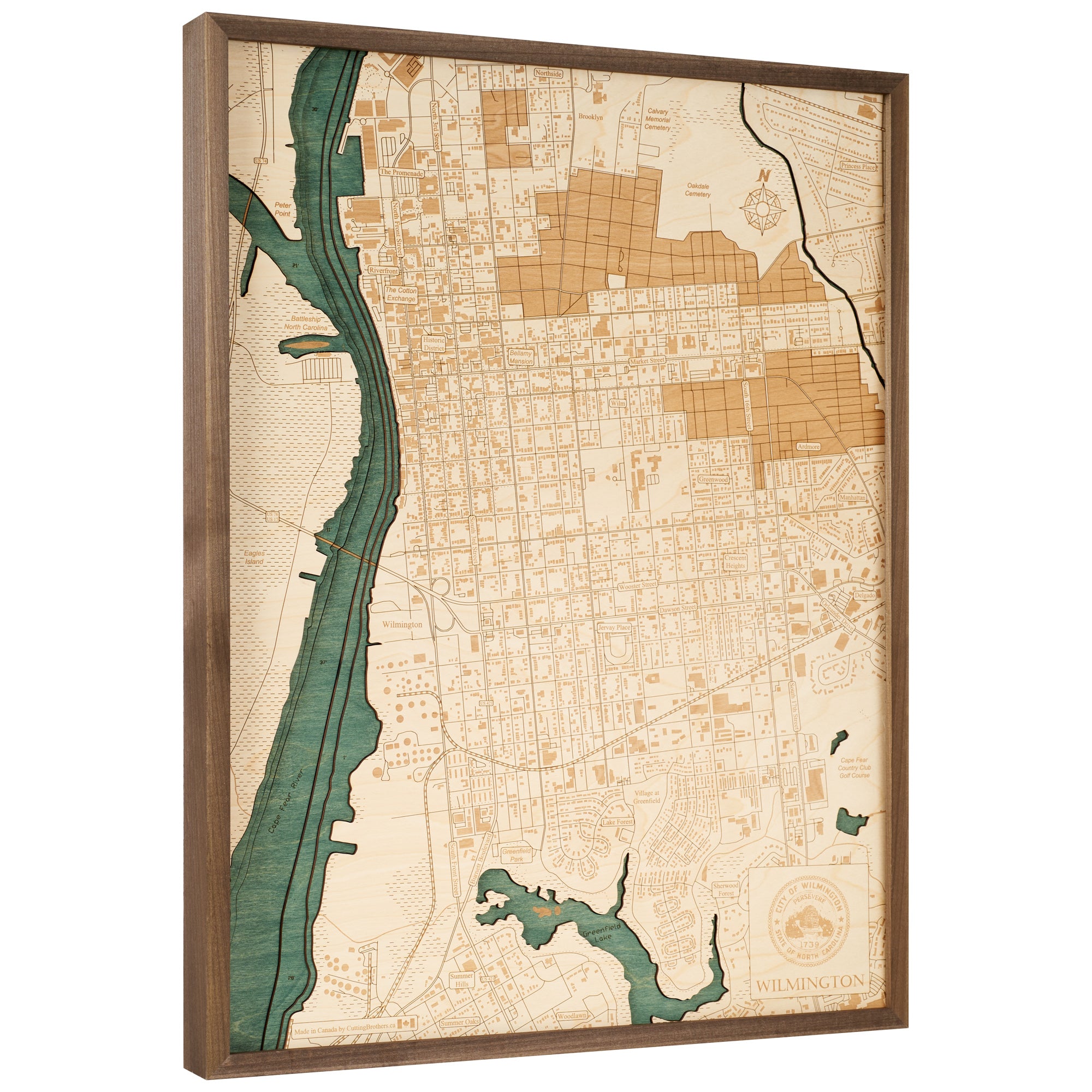 WILMINGTON 3D WOODEN WALL MAP - Version L
