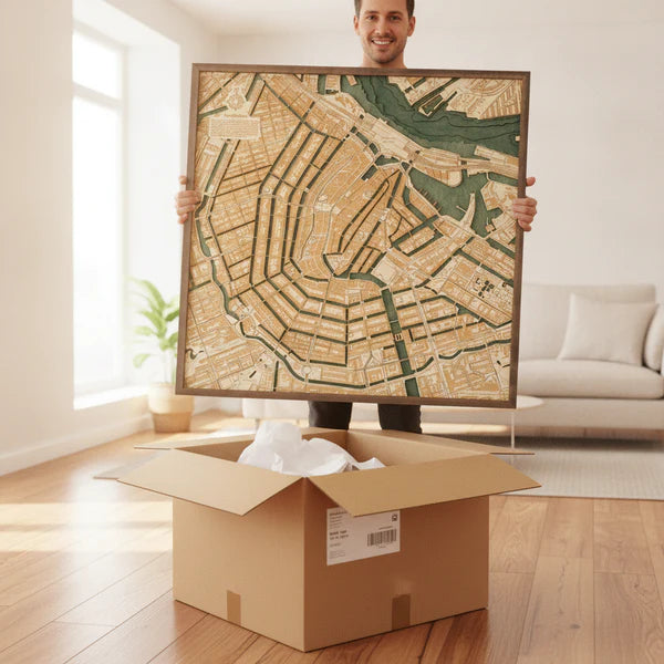 AMSTERDAM 3D WOODEN WALL MAP - Version L