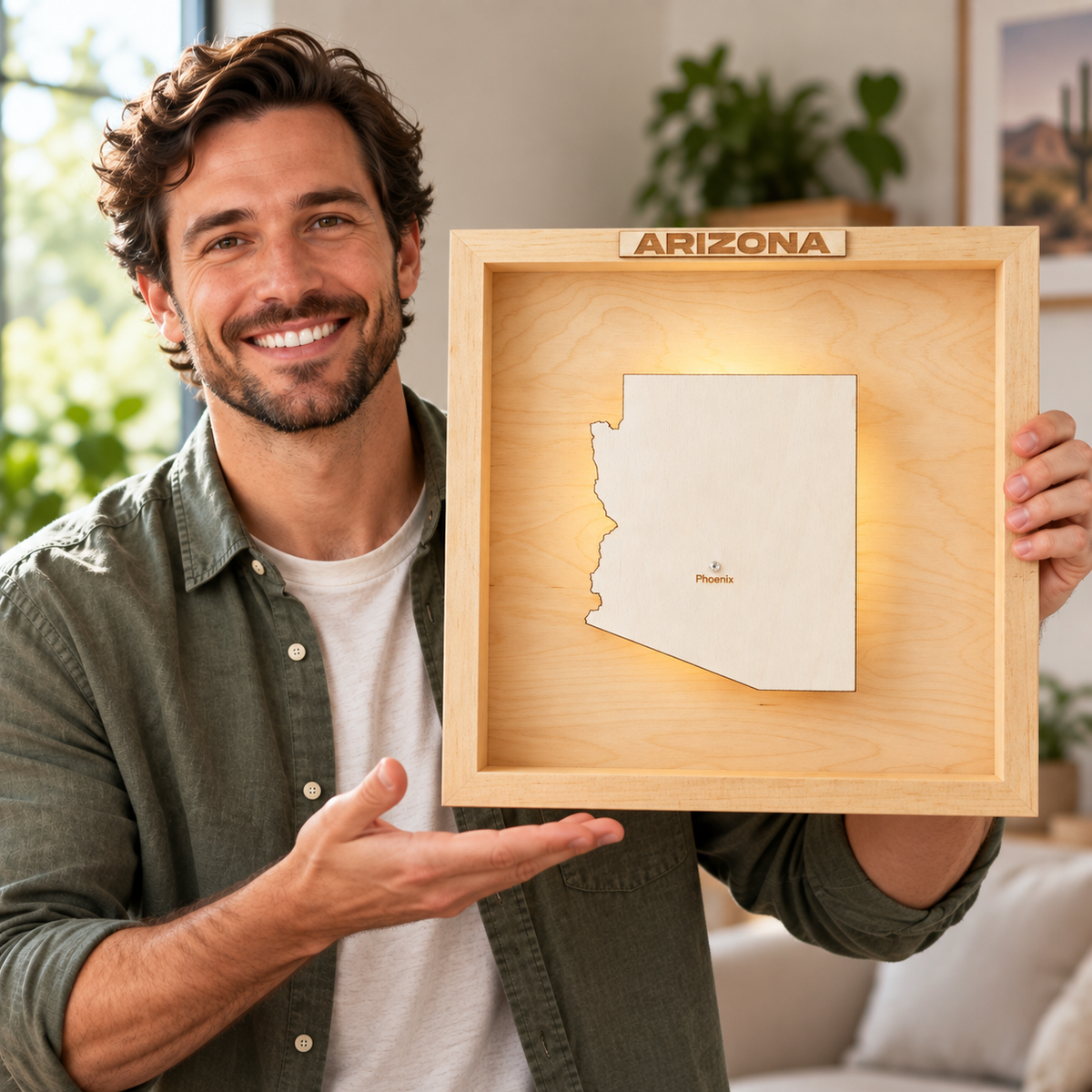 ARIZONA 3D WOODEN WALL MAP - Version S