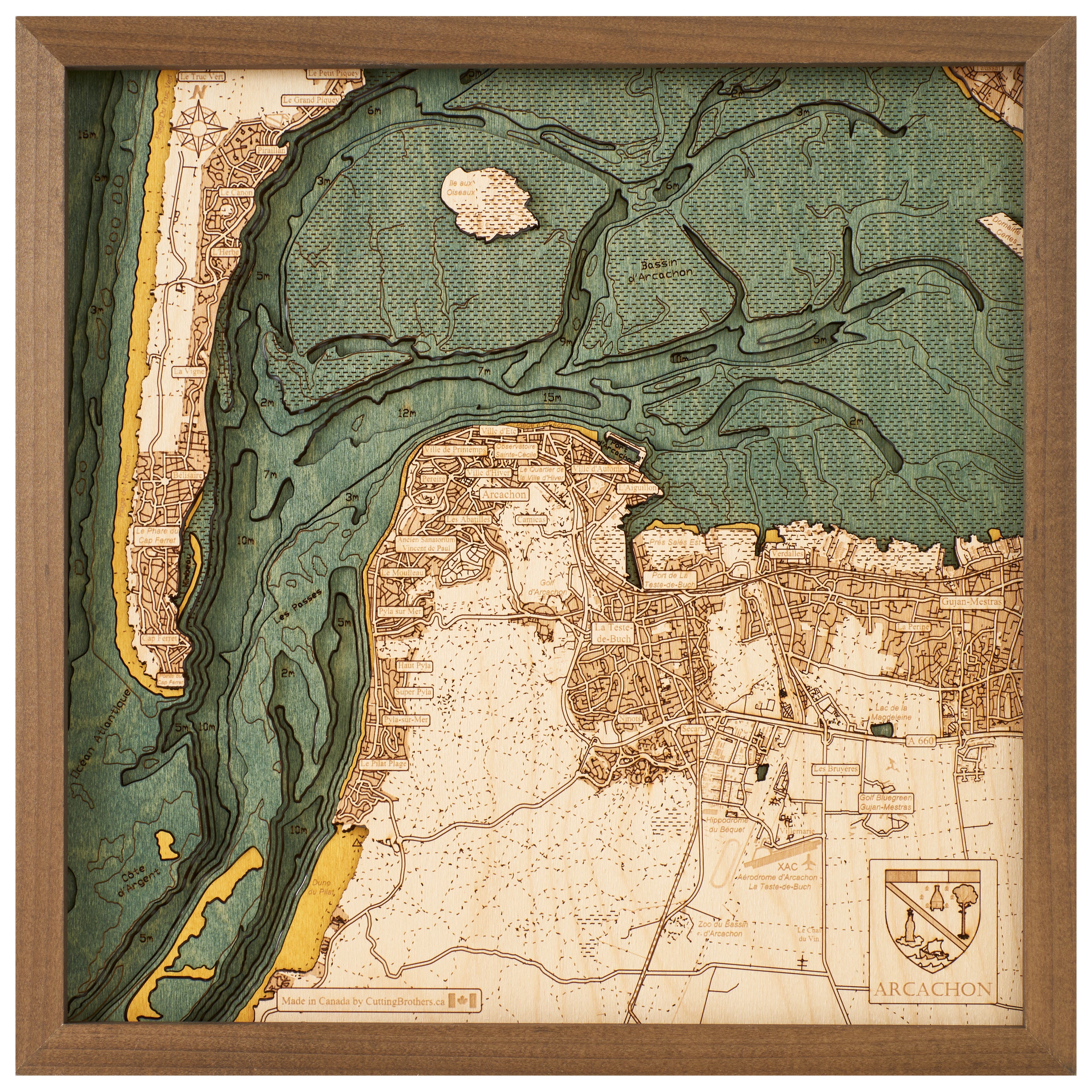 ARCACHON 3D WOODEN WALL MAP - Version S