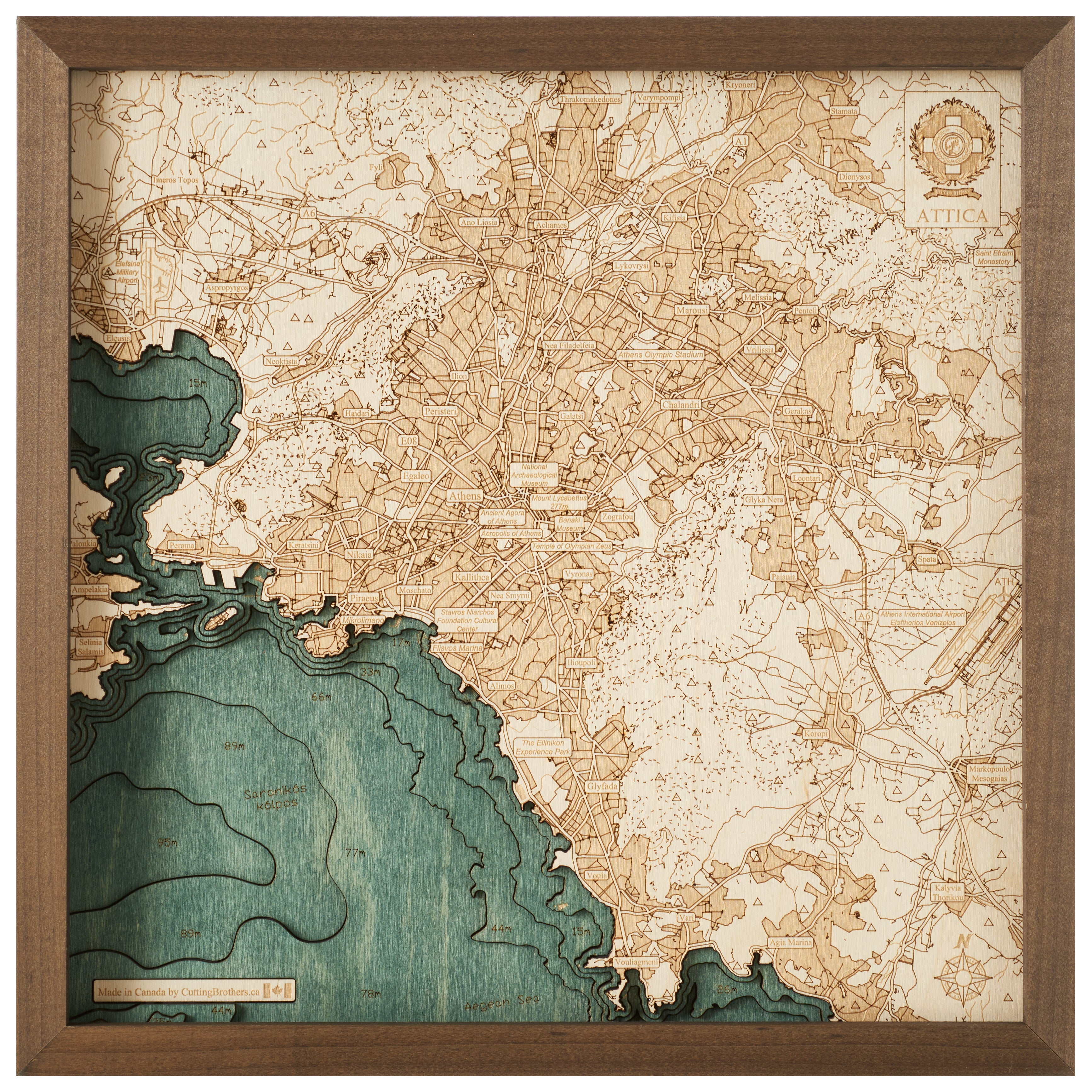 ATHENS -  3D WOODEN WALL MAP - Version S