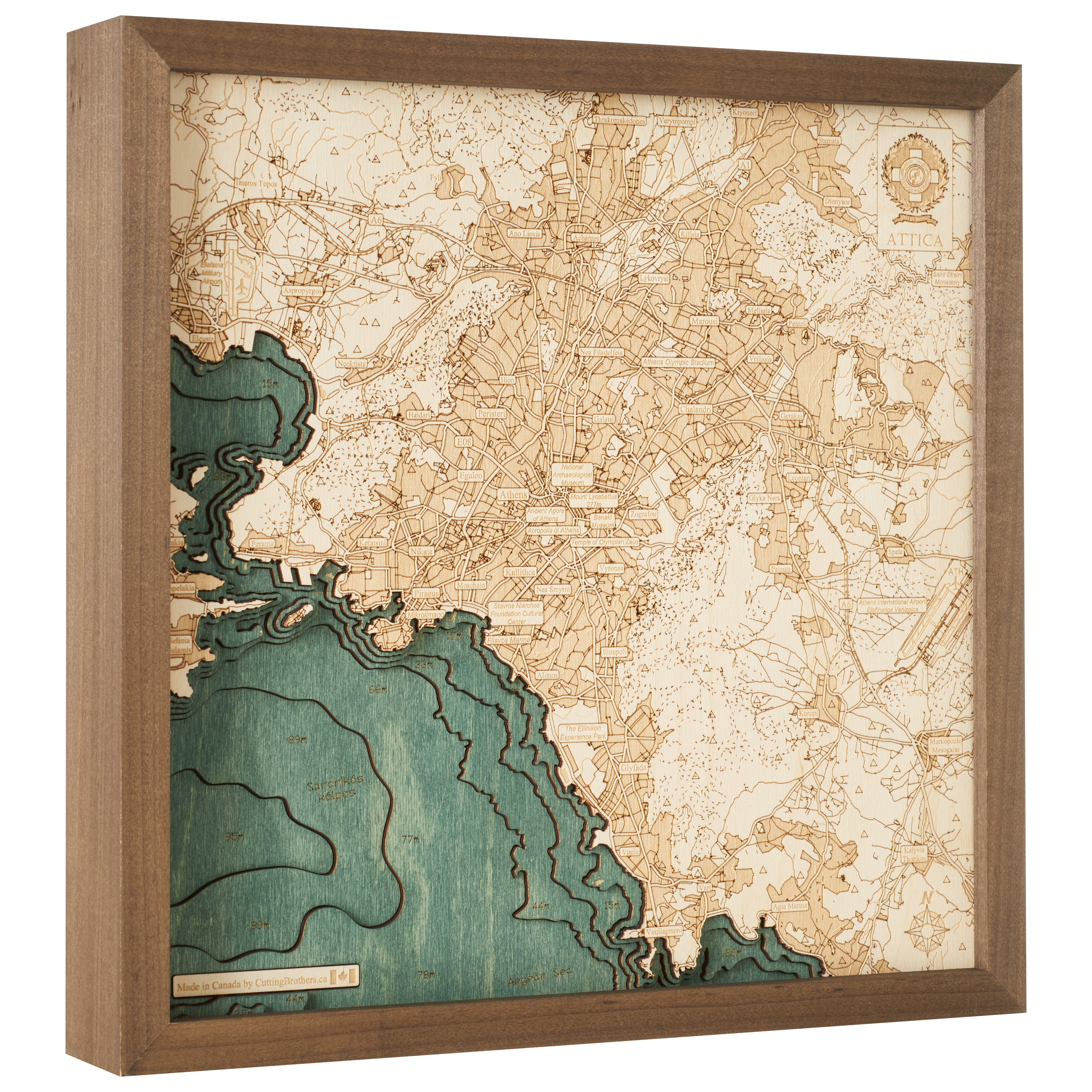 ATHENS -  3D WOODEN WALL MAP - Version S