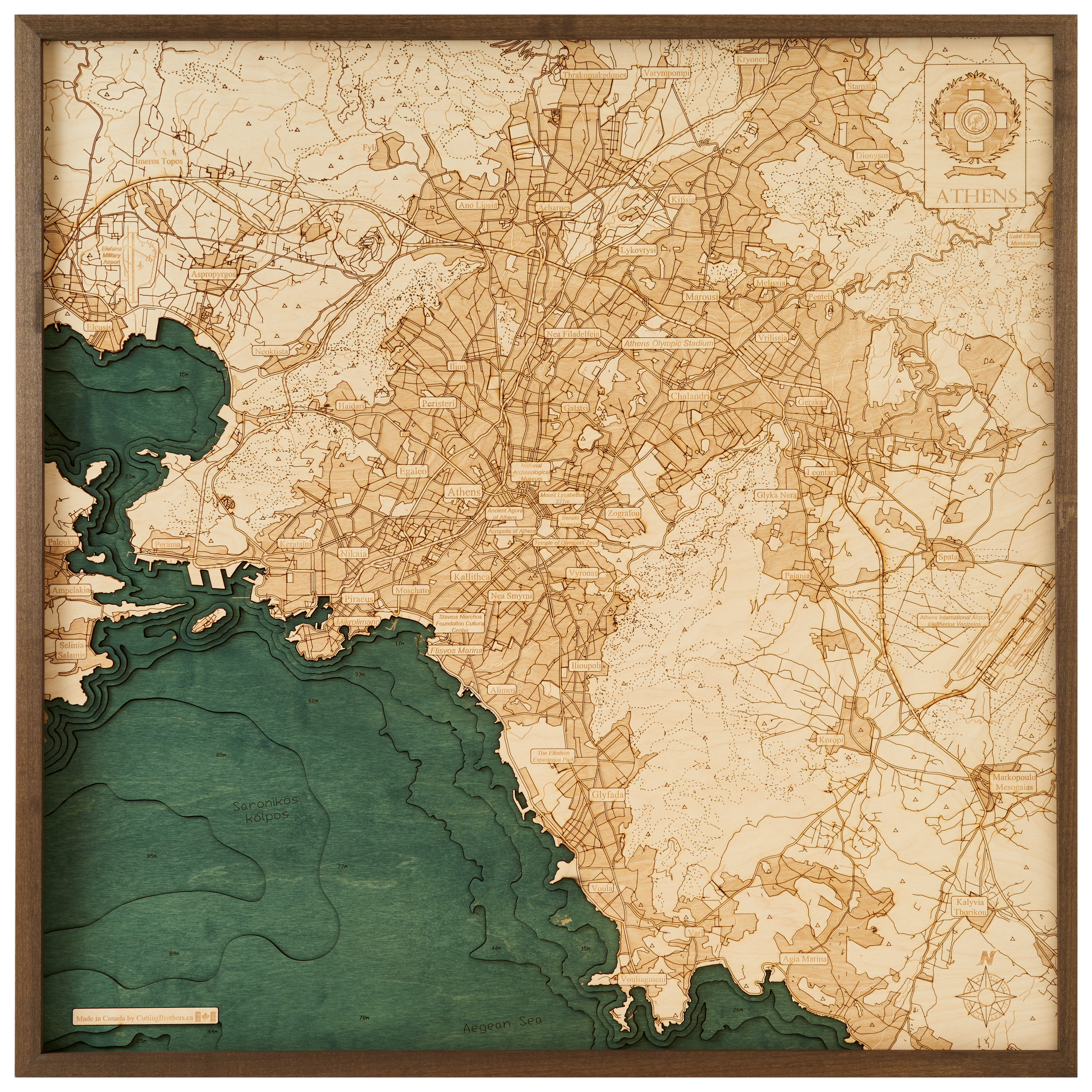 ATHENS -  3D WOODEN WALL MAP - Version L