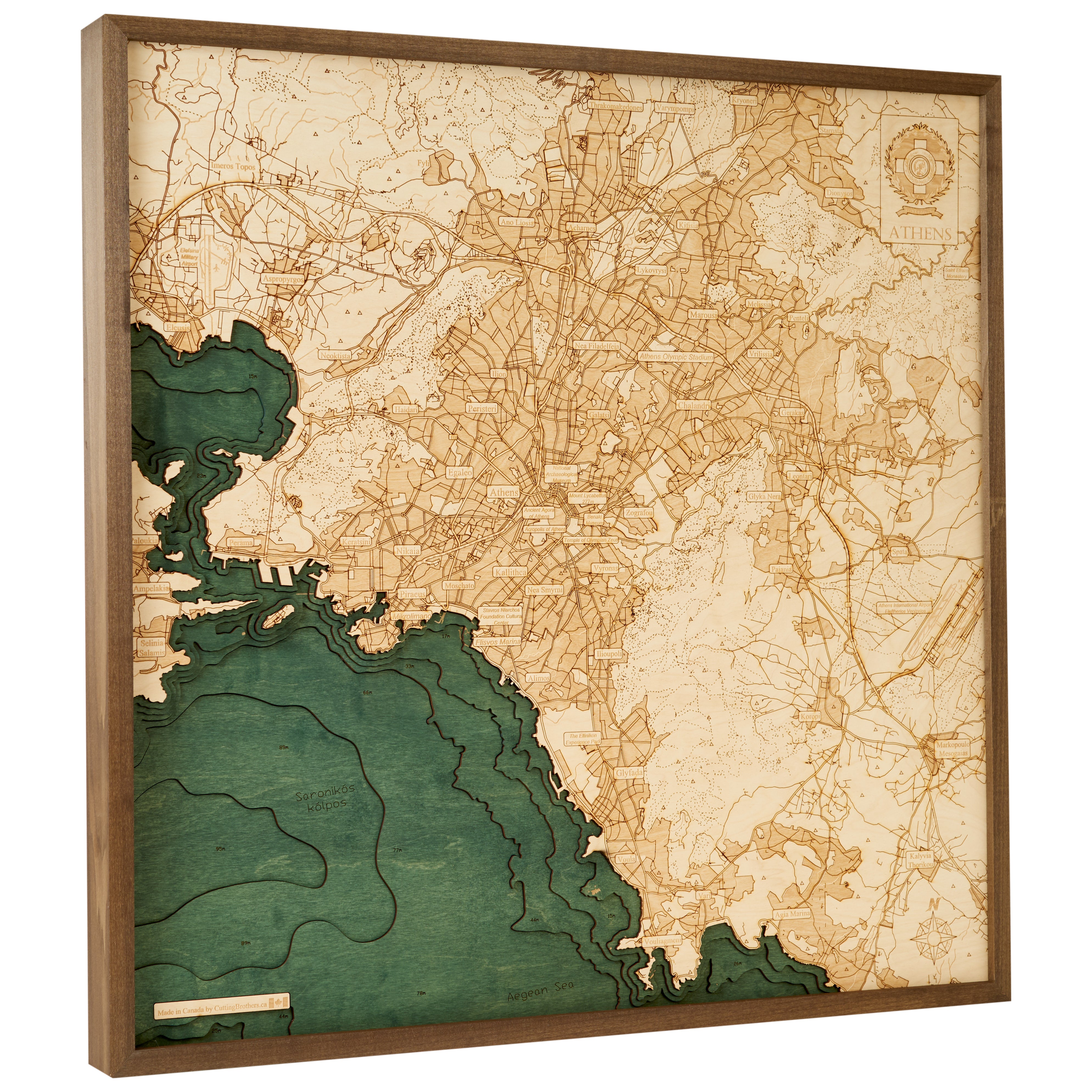 ATHENS -  3D WOODEN WALL MAP - Version L