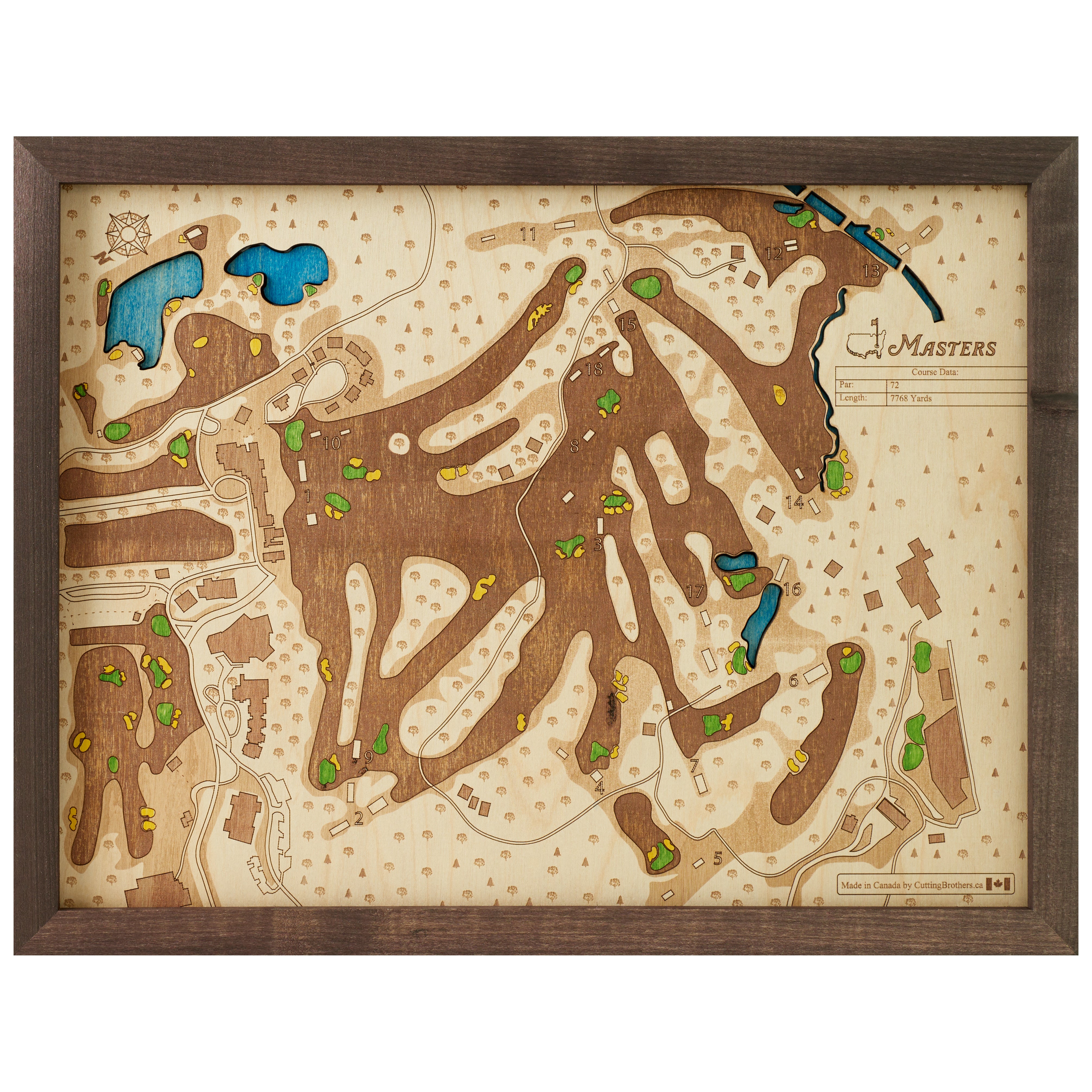 AUGUSTA NATIONAL GOLF CLUB 3D WOODEN WALL MAP - Version S