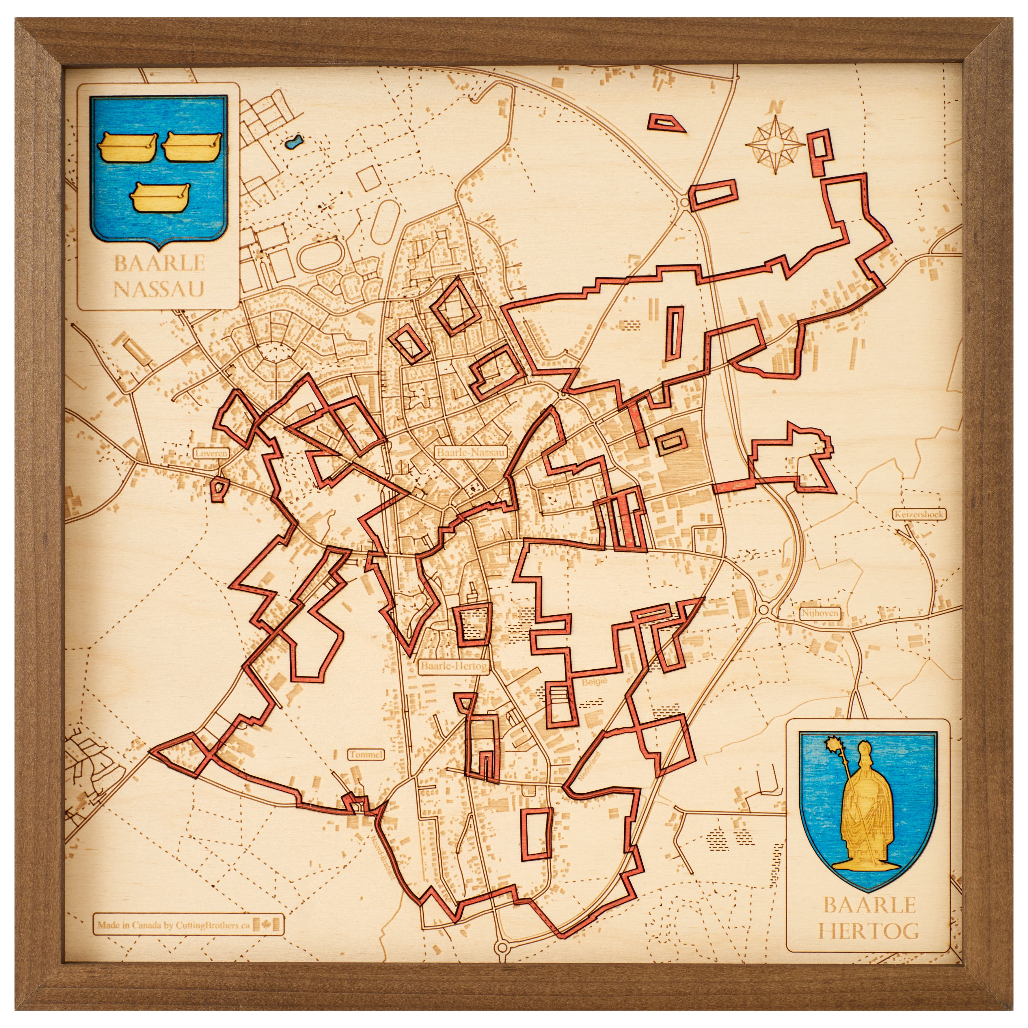 BAARLE-NASSAU -  3D WOODEN WALL MAP - Version S