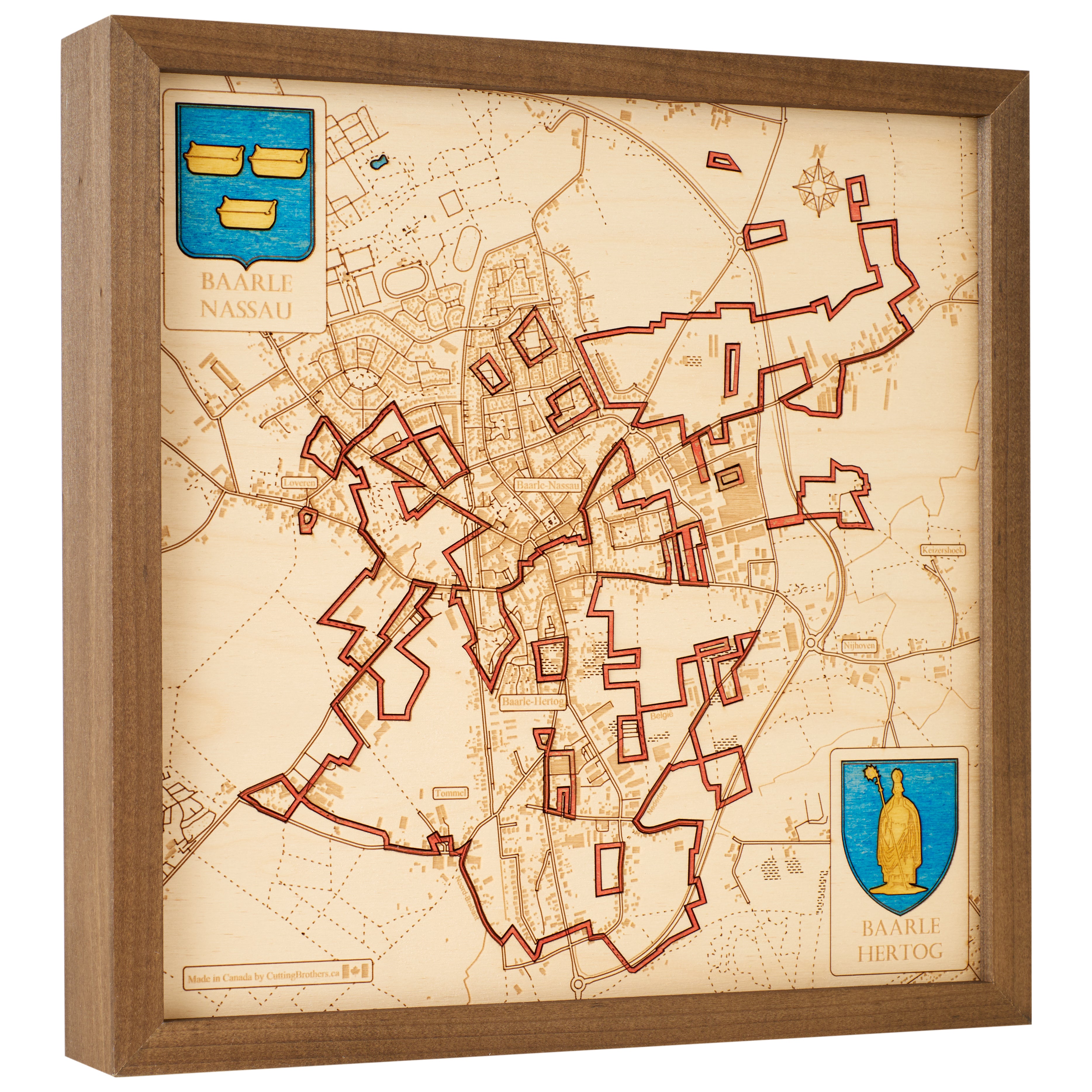 BAARLE-NASSAU -  3D WOODEN WALL MAP - Version S