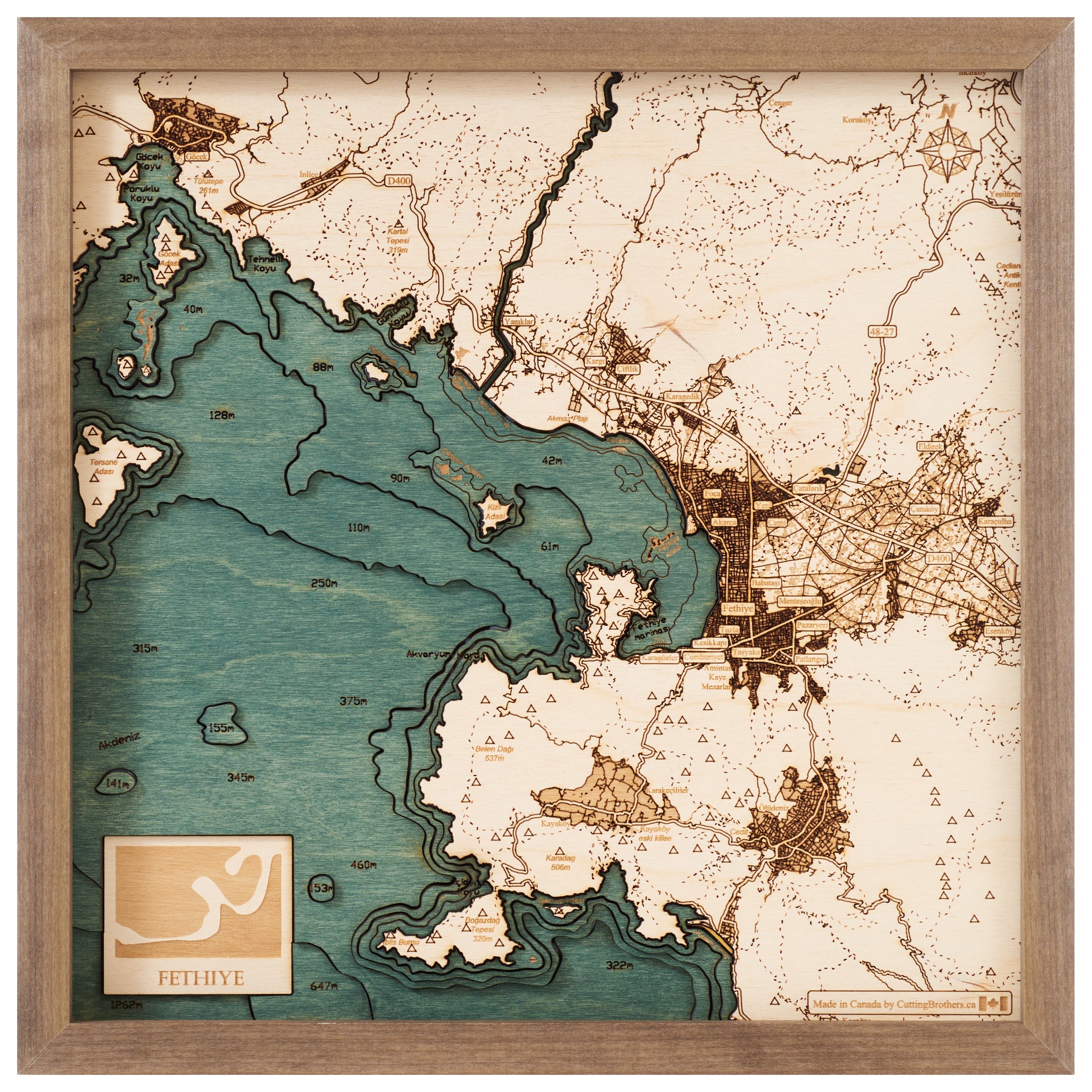 FETHIYE BAY 3D WOODEN WALL MAP - Version S