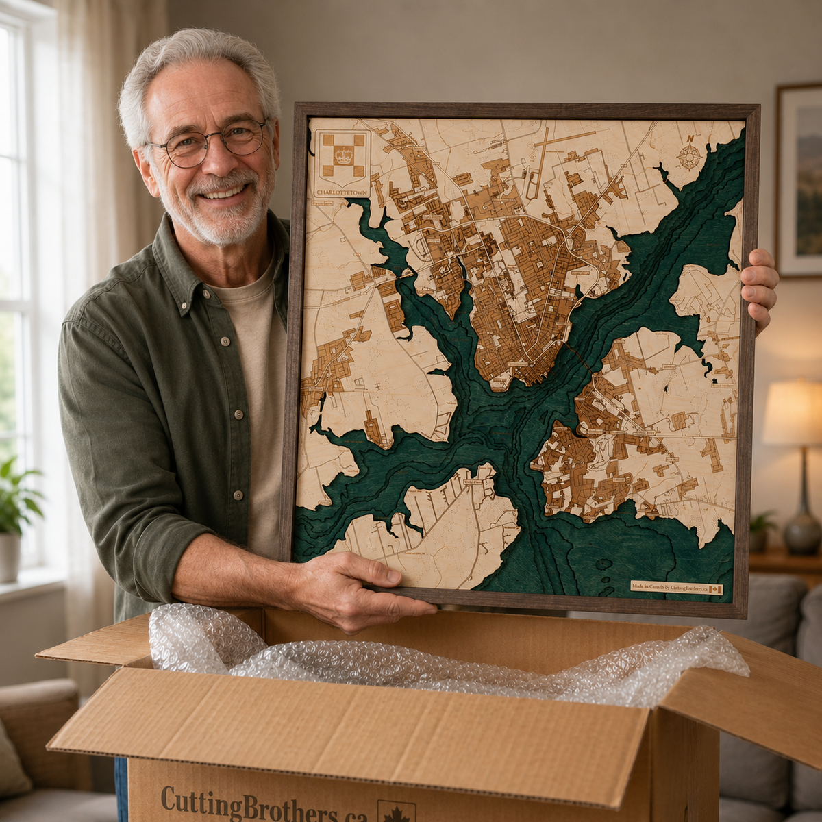 CHARLOTTETOWN 3D WOODEN WALL MAP - Version L